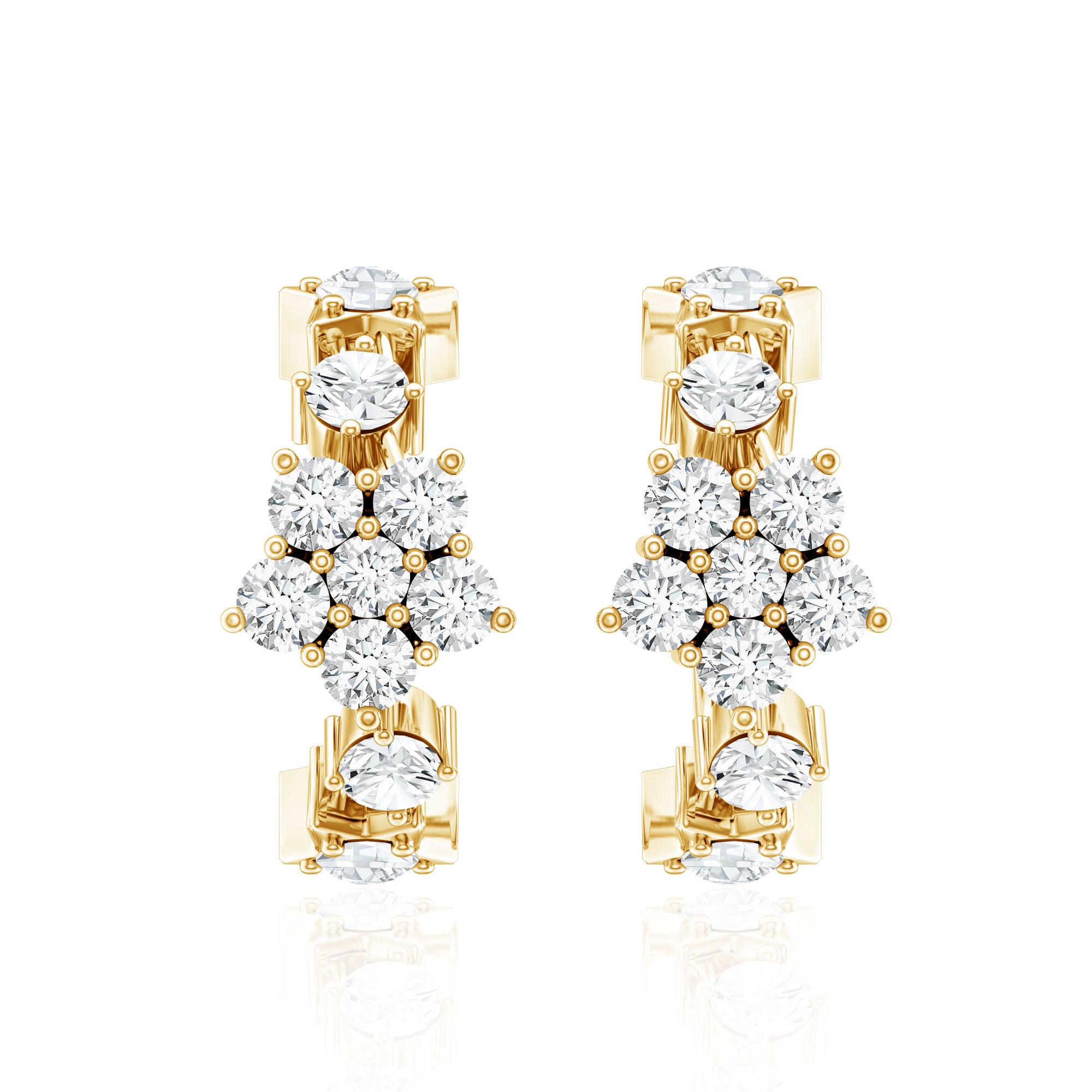 Certified Diamond Flower Hoop Earrings For Women Lab - ( EF-VS ) - Rosec Jewels