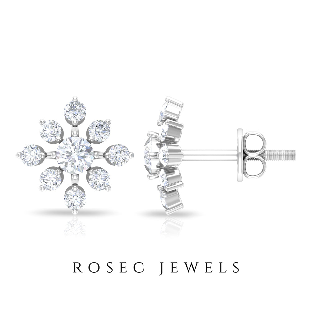 Round Cut Diamond Flower Stud Earrings for Women Lab - ( EF-VS ) - Rosec Jewels