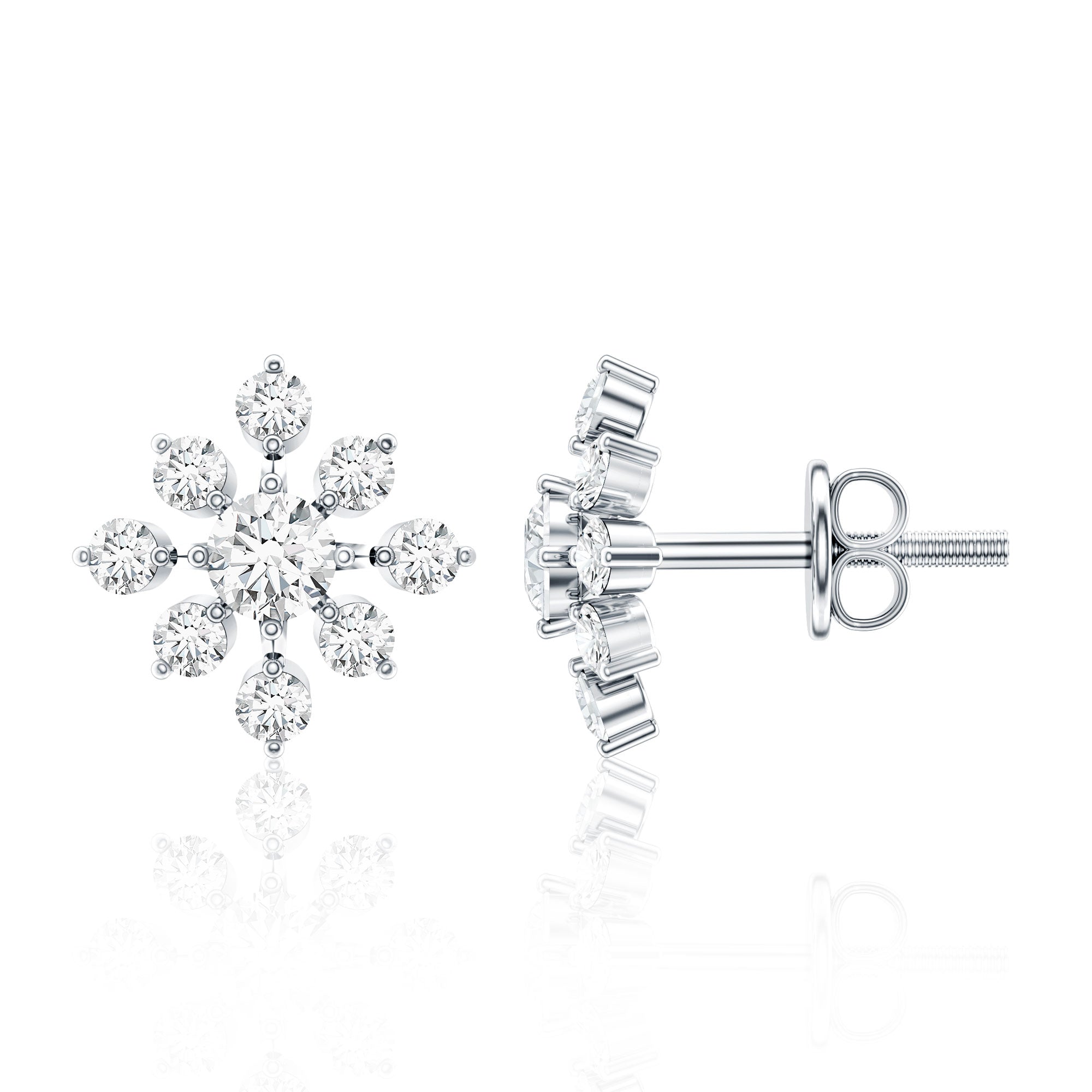 Round Cut Diamond Flower Stud Earrings for Women Lab - ( EF-VS ) - Rosec Jewels