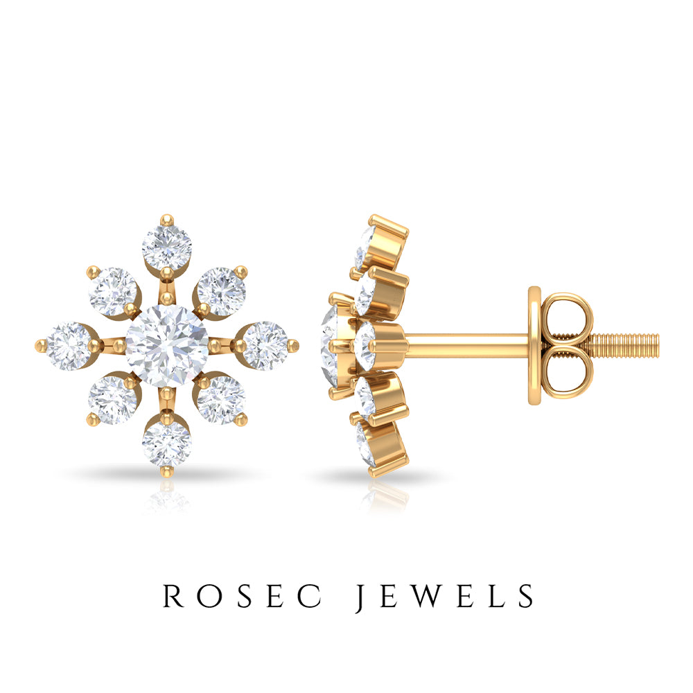 Round Cut Diamond Flower Stud Earrings for Women Lab - ( EF-VS ) - Rosec Jewels