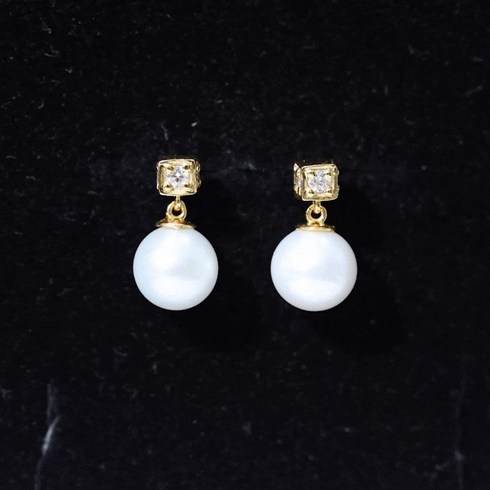 Real Freshwater Pearl and Diamond Drop Earrings AAA - Rosec Jewels