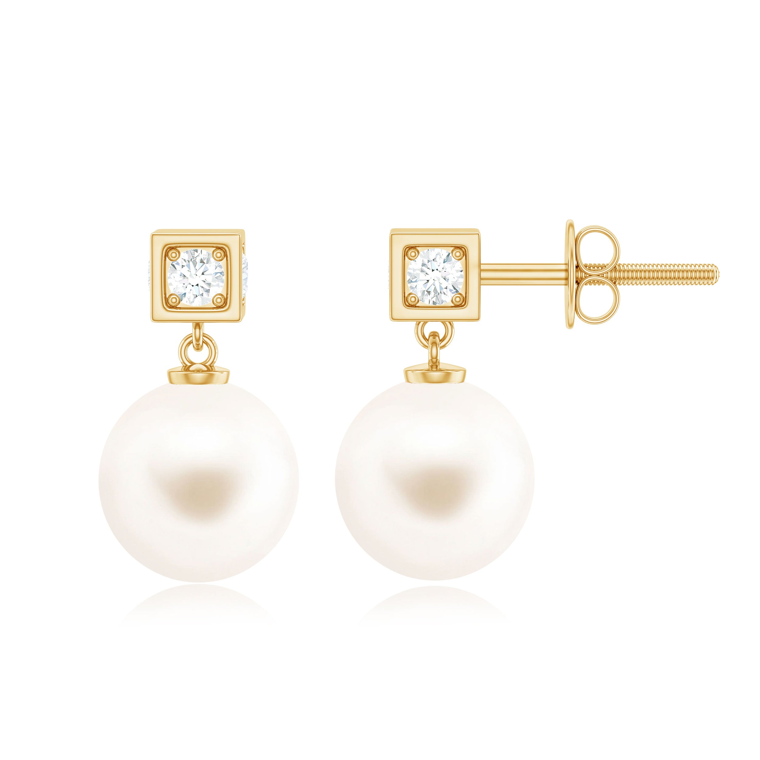 Real Freshwater Pearl and Diamond Drop Earrings AAA - Rosec Jewels
