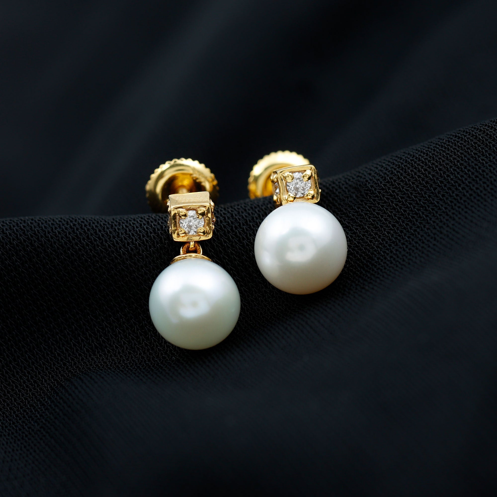 Real Freshwater Pearl and Diamond Drop Earrings AAA - Rosec Jewels