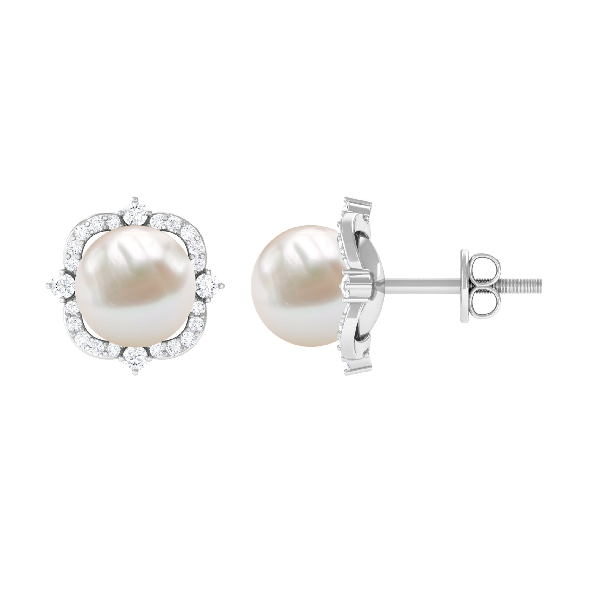 Boucles d'oreilles florales de 6,50 ct avec accents de perles d'eau douce et de diamants