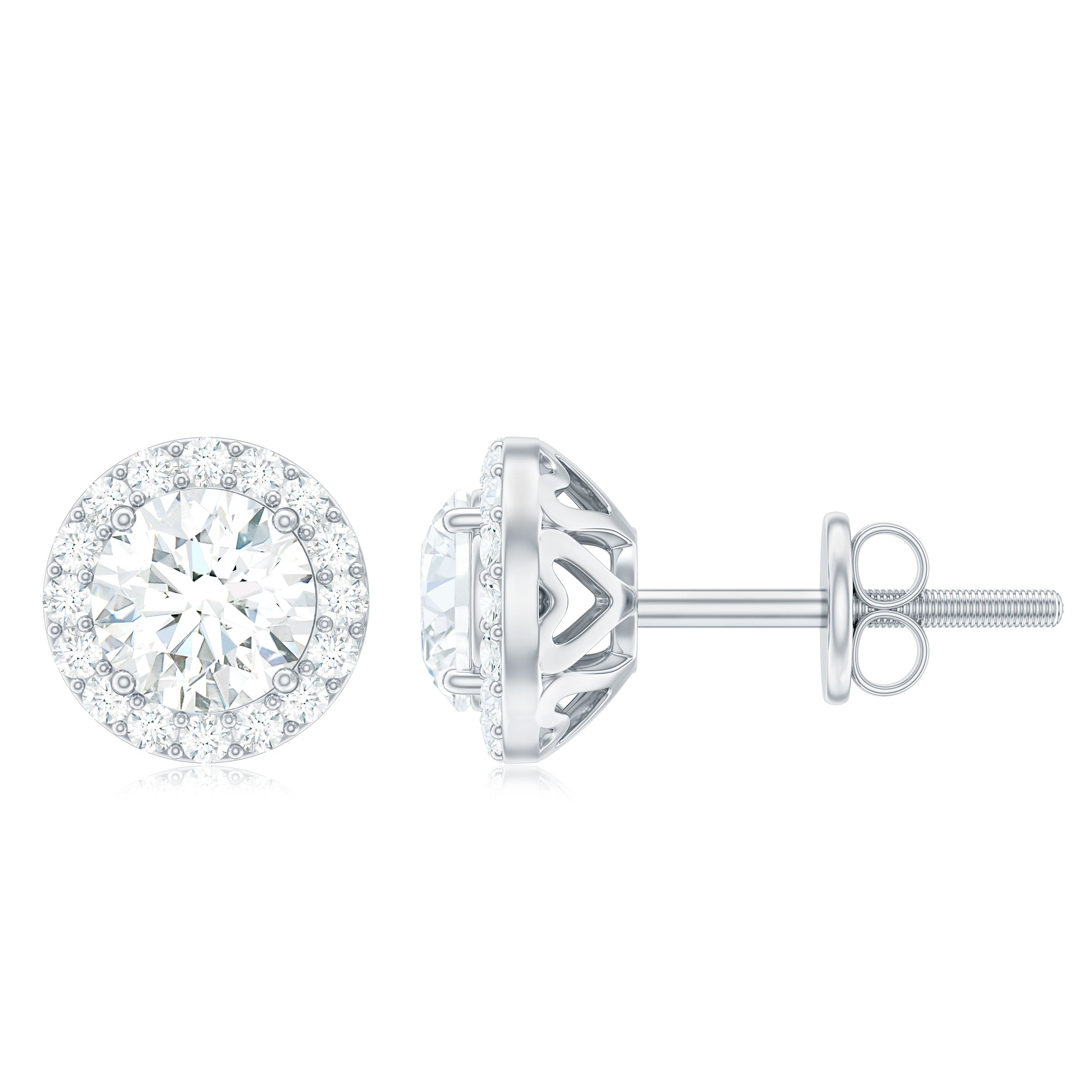 Certified 5 MM Round Moissanite Halo Stud Earrings with Screw Backs