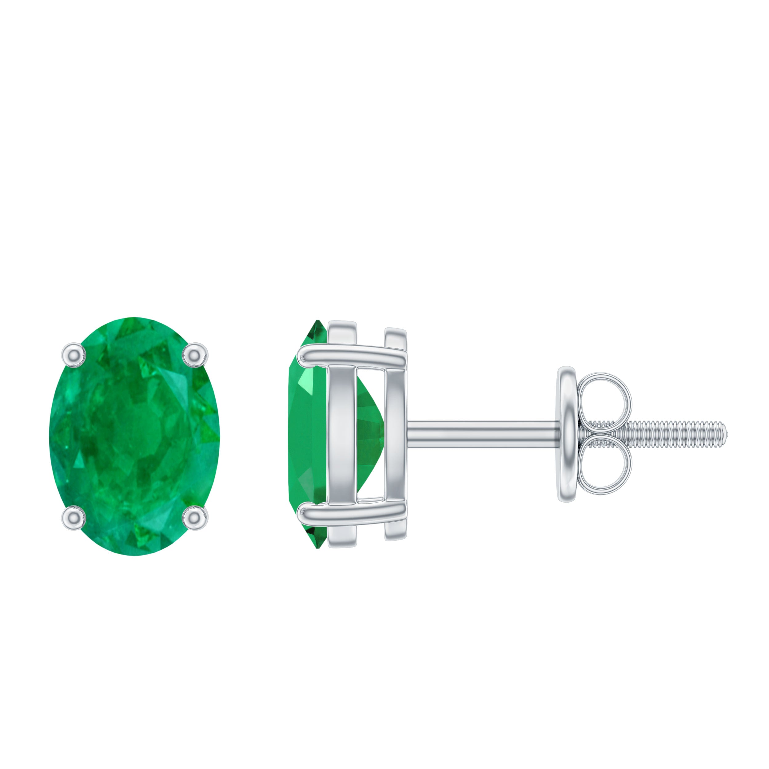 7X5 MM Oval Cut Emerald Solitaire Stud Earrings in 4 Prong Setting