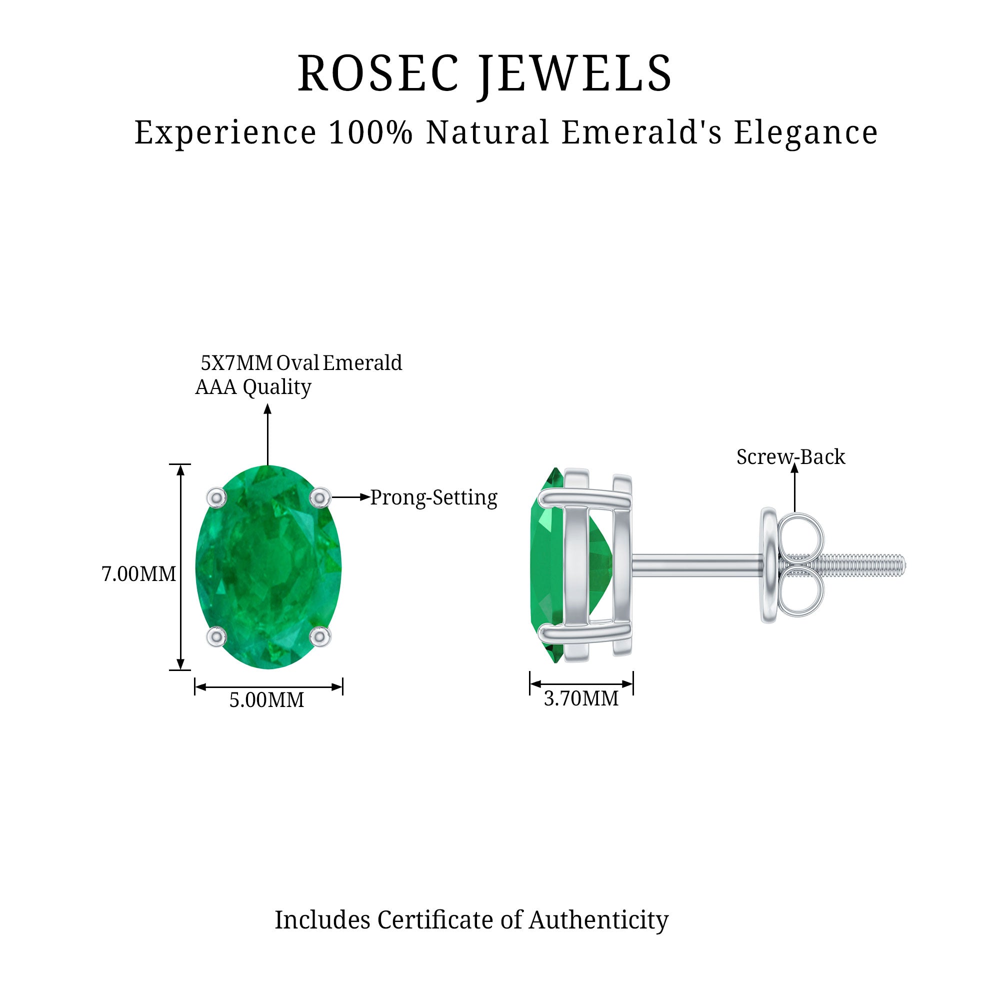 1.43 Carat Oval Shape Emerald Stud Earrings for Women AAA - Rosec Jewels