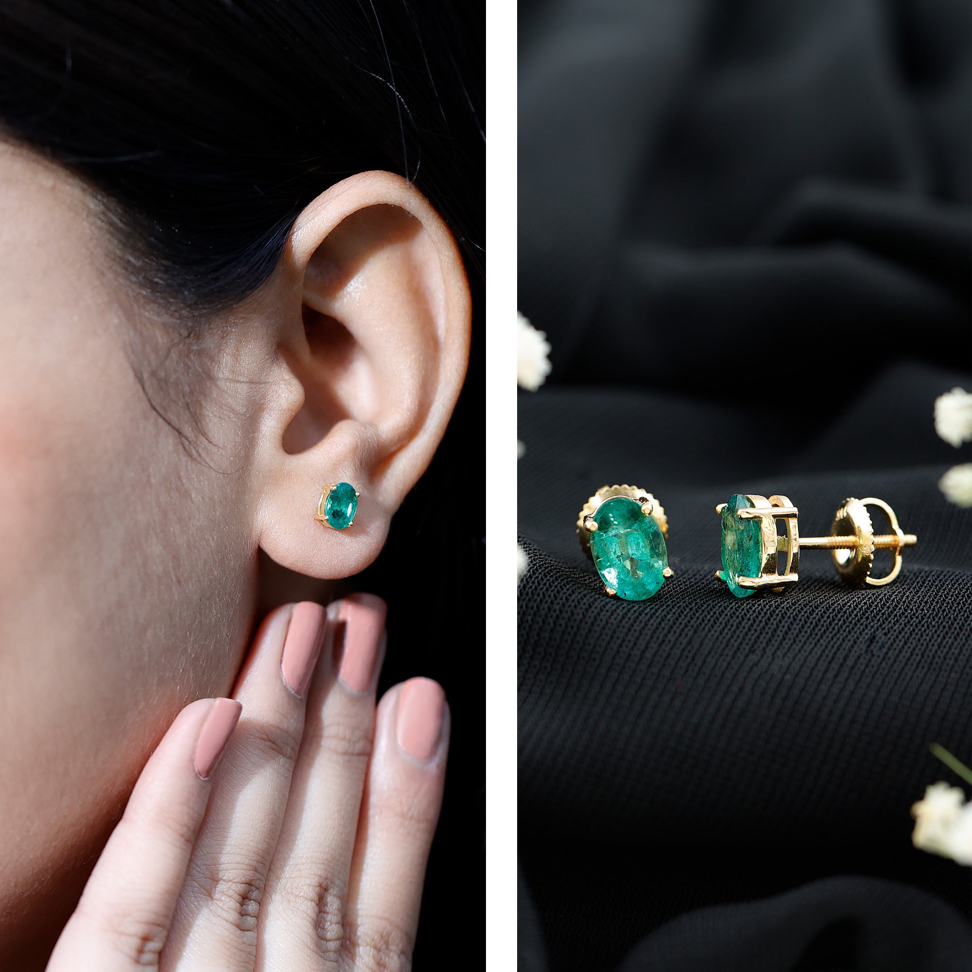 1.43 Carat Oval Shape Emerald Stud Earrings for Women AAA - Rosec Jewels