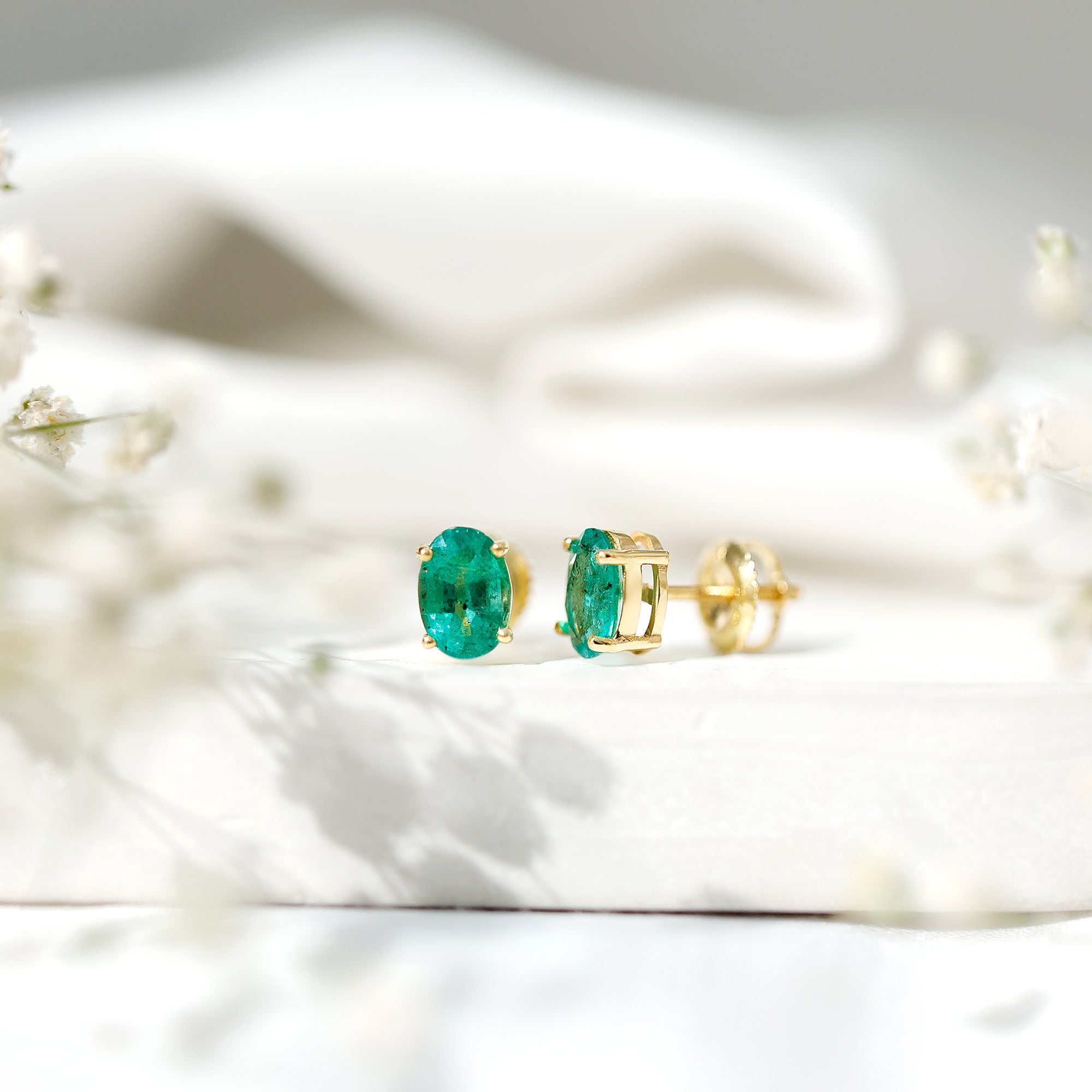 1.43 Carat Oval Shape Emerald Stud Earrings for Women AAA - Rosec Jewels