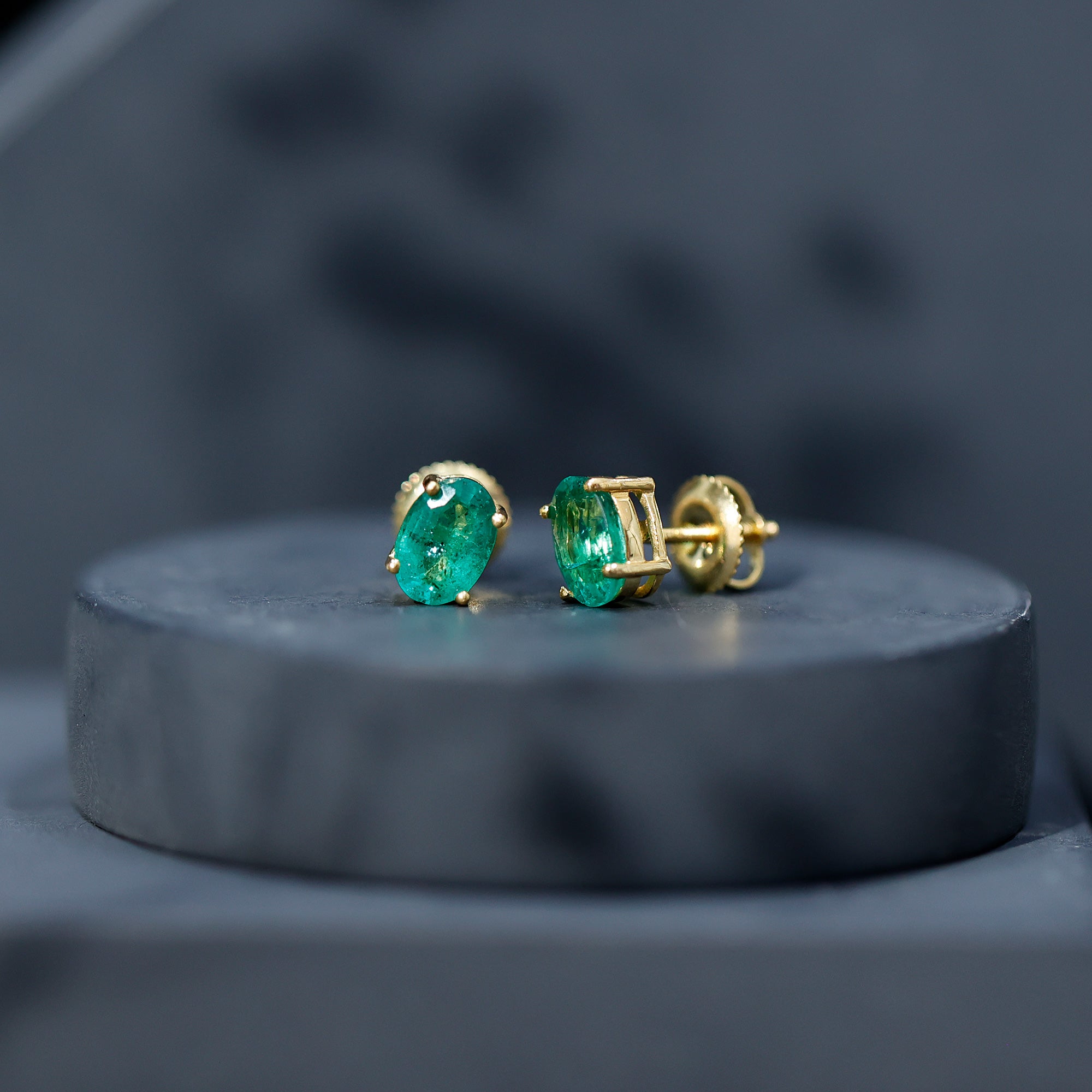 1.43 Carat Oval Shape Emerald Stud Earrings for Women AAA - Rosec Jewels