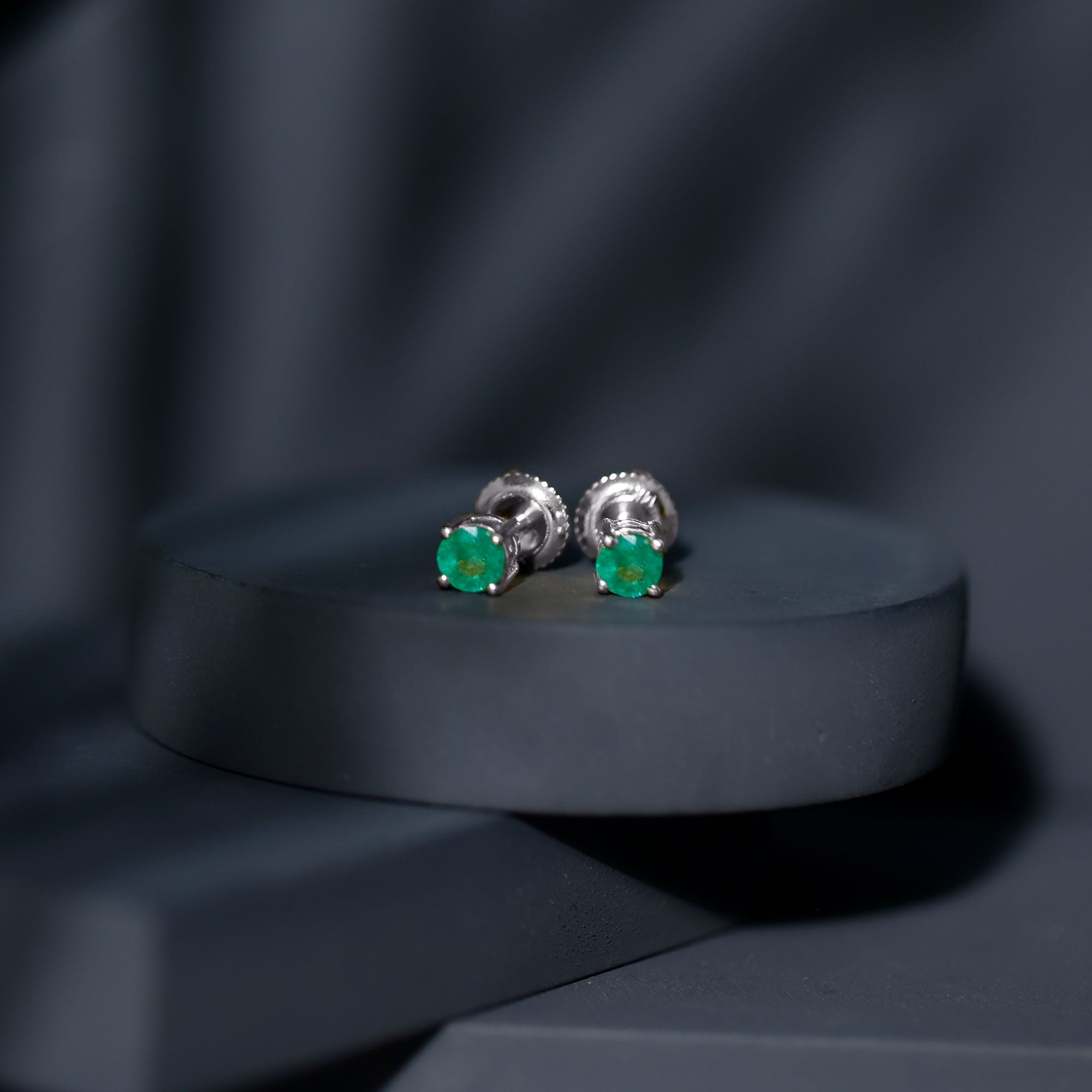 Round Cut 5 MM Real Emerald Stud Earrings AAA - Rosec Jewels