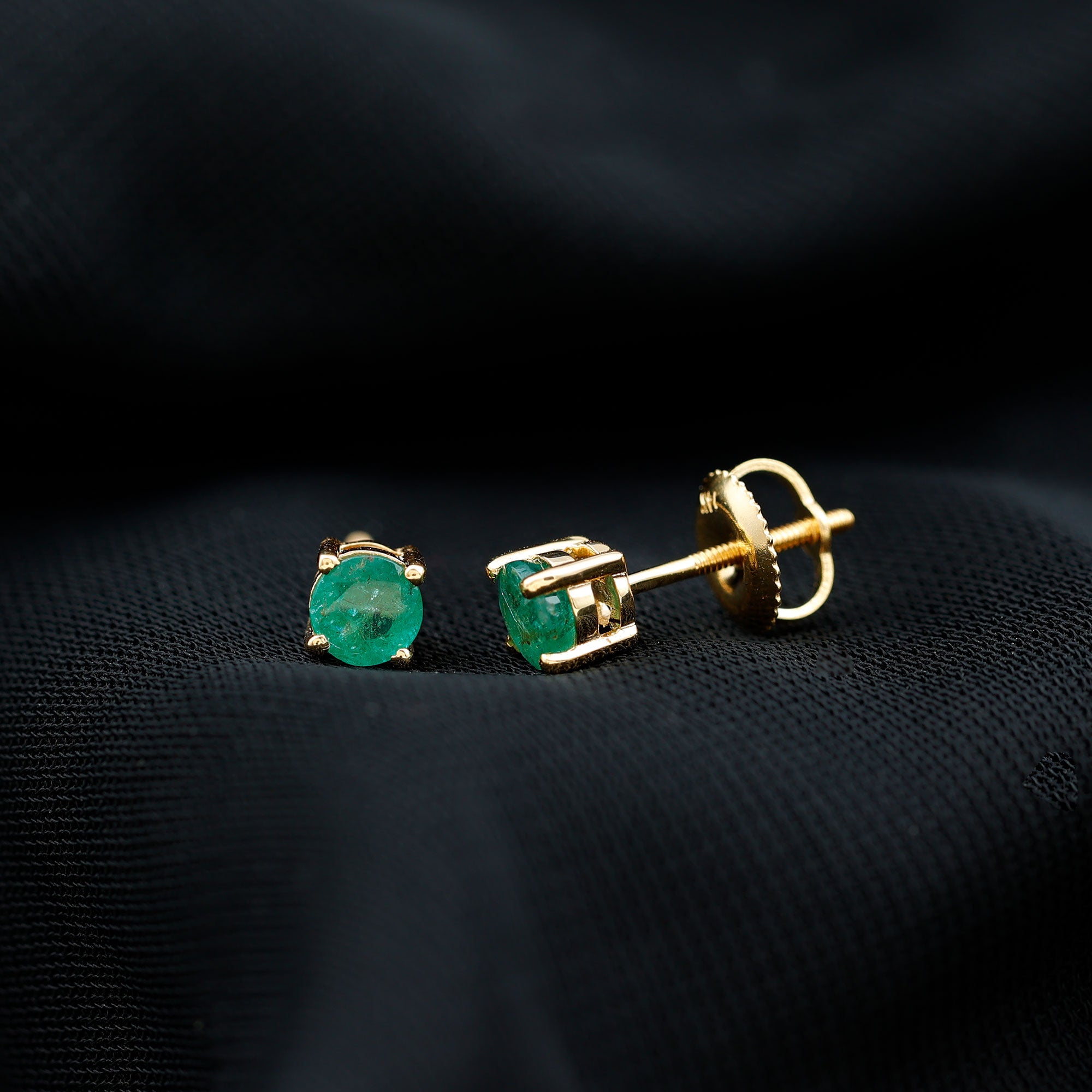 Round Cut 5 MM Real Emerald Stud Earrings AAA - Rosec Jewels