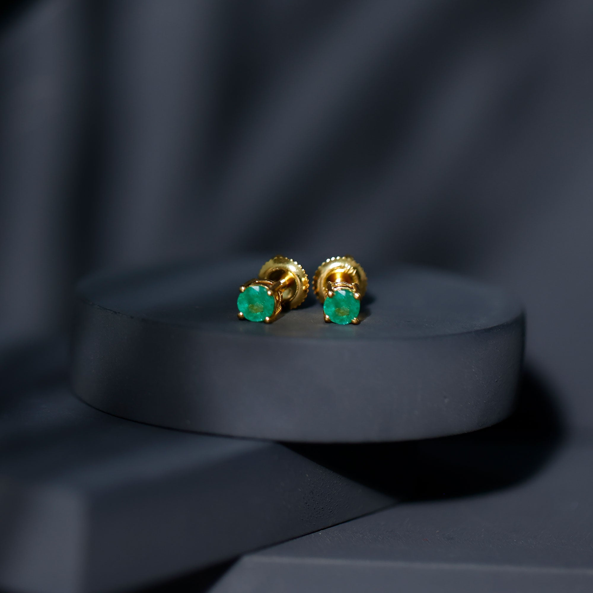 Round Cut 5 MM Real Emerald Stud Earrings AAA - Rosec Jewels