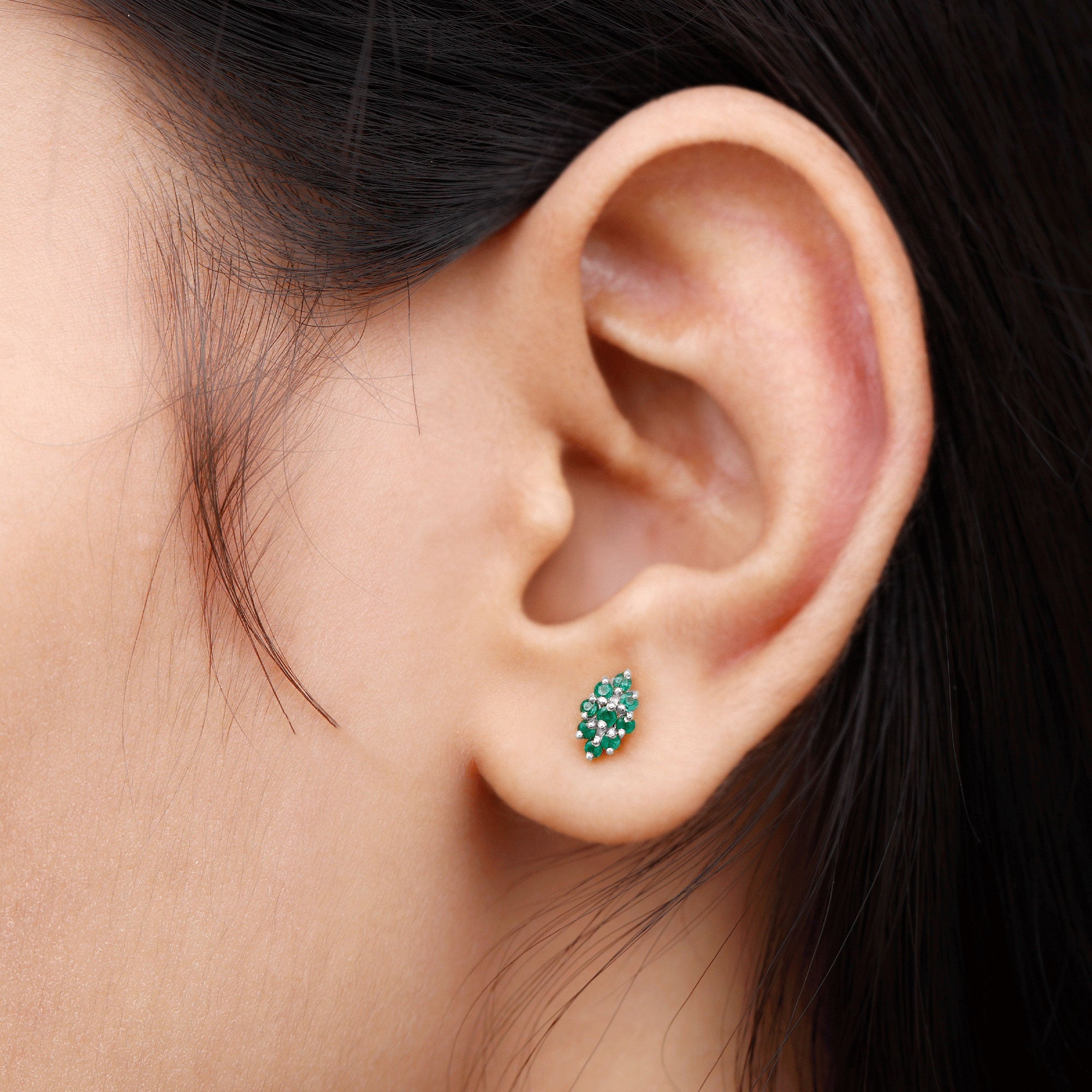 Natural Round Emerald Cluster Stud Earrings With Screw Back AAA - Rosec Jewels