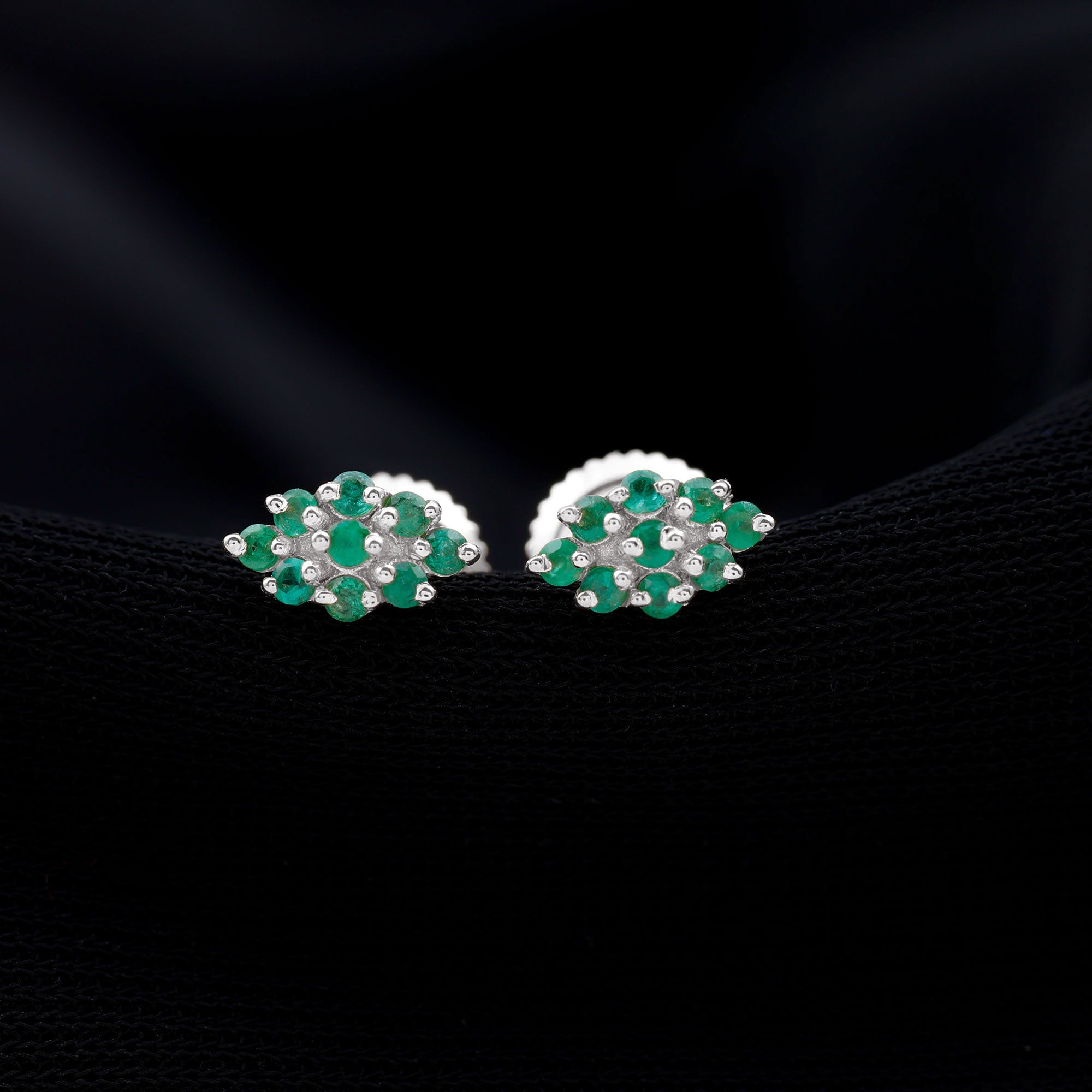 Natural Round Emerald Cluster Stud Earrings With Screw Back AAA - Rosec Jewels