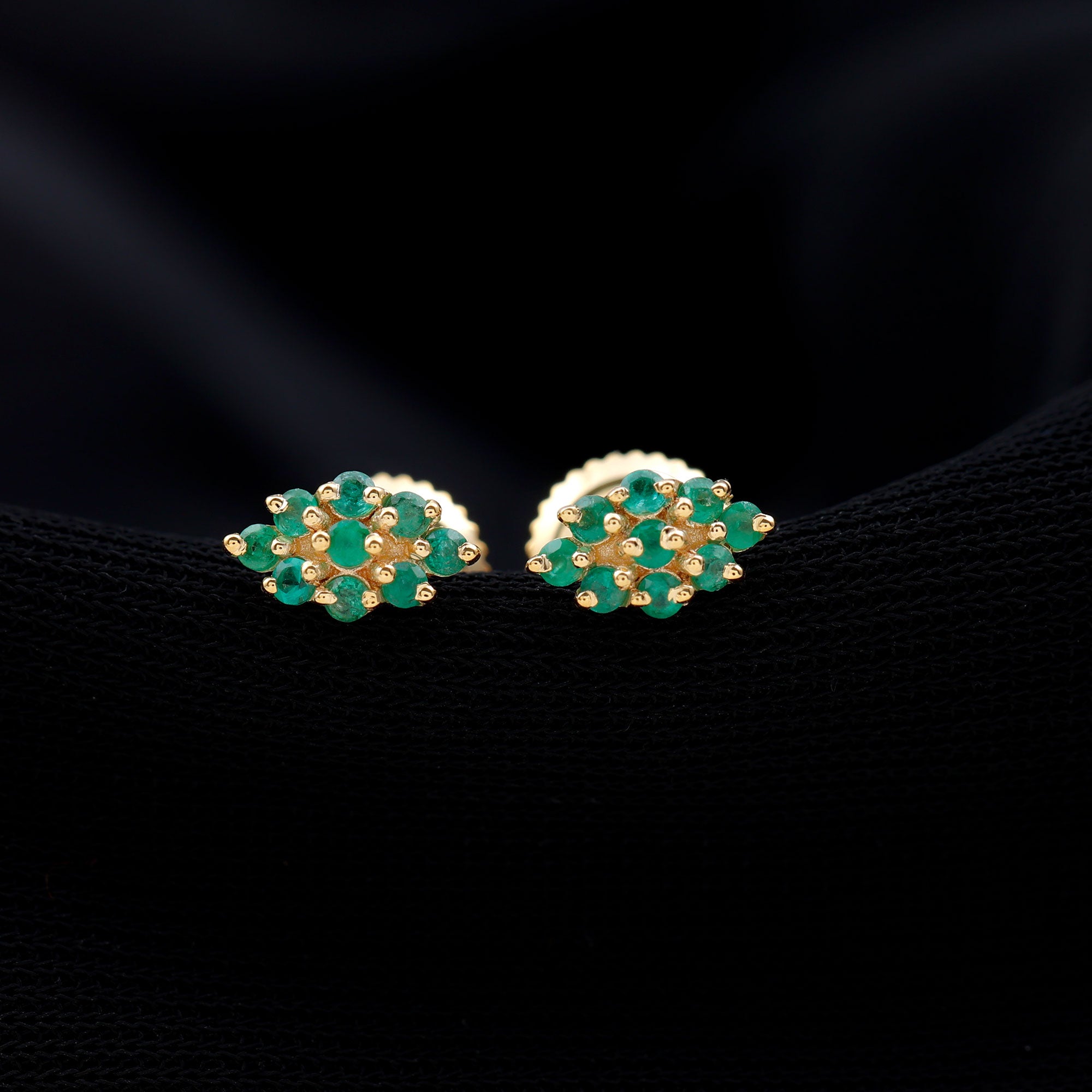 Natural Round Emerald Cluster Stud Earrings With Screw Back AAA - Rosec Jewels
