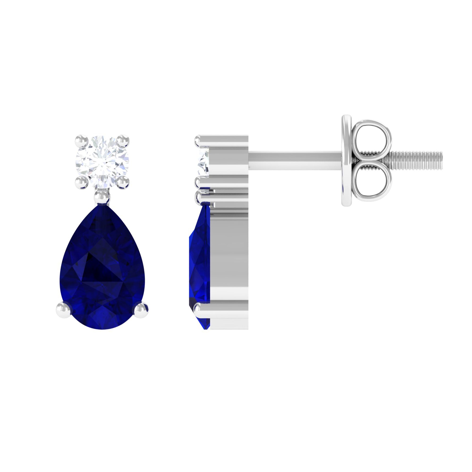 Pear Cut Blue Sapphire Diamond Two Stone Stud Earrings AAA - Rosec Jewels