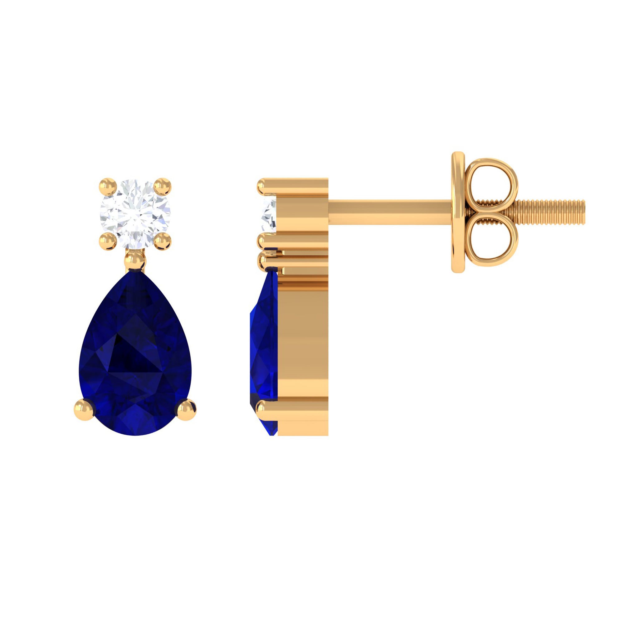 Pear Cut Blue Sapphire Diamond Two Stone Stud Earrings AAA - Rosec Jewels