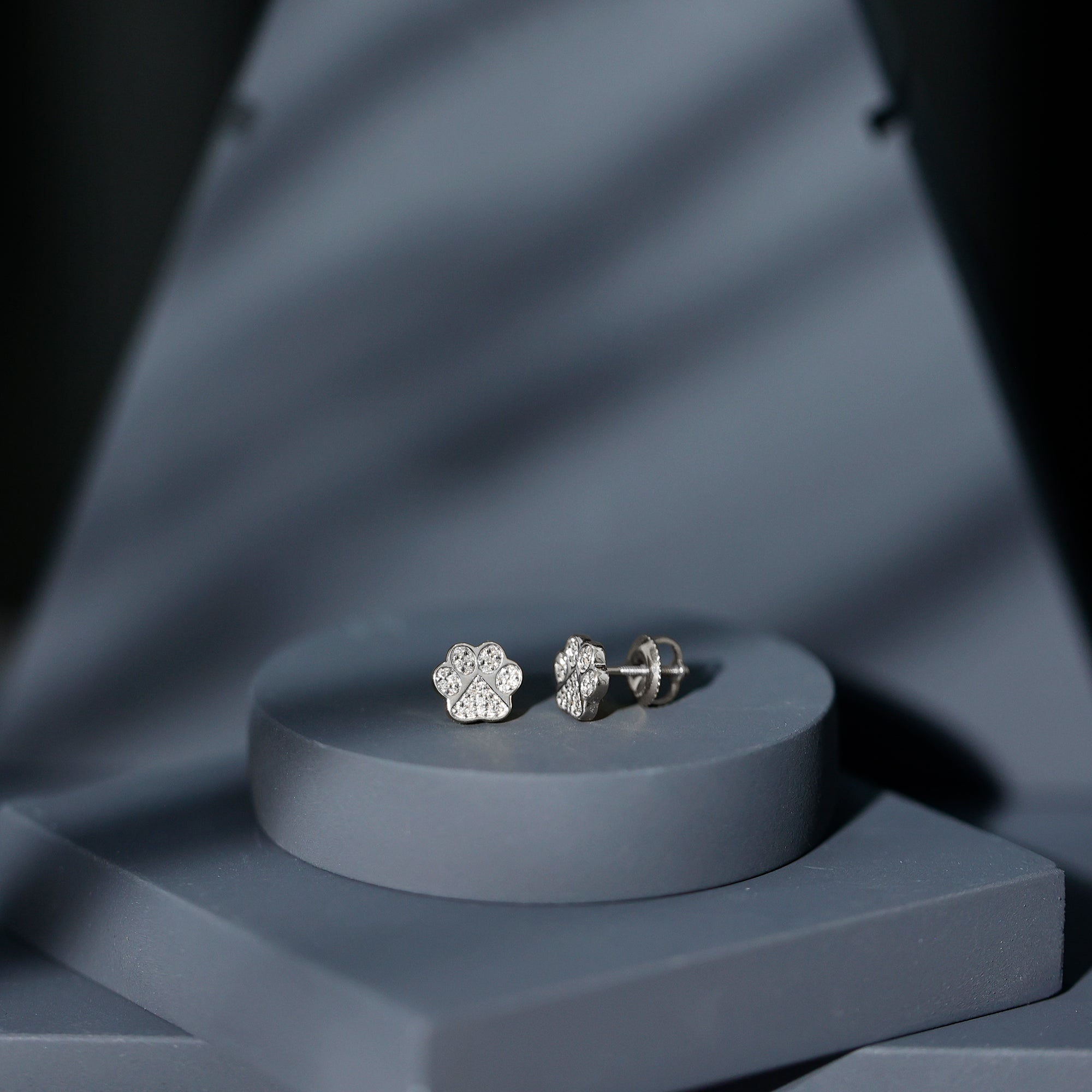 Real Diamond Cute Paw Stud Earrings Natural - ( HI-SI ) - Rosec Jewels