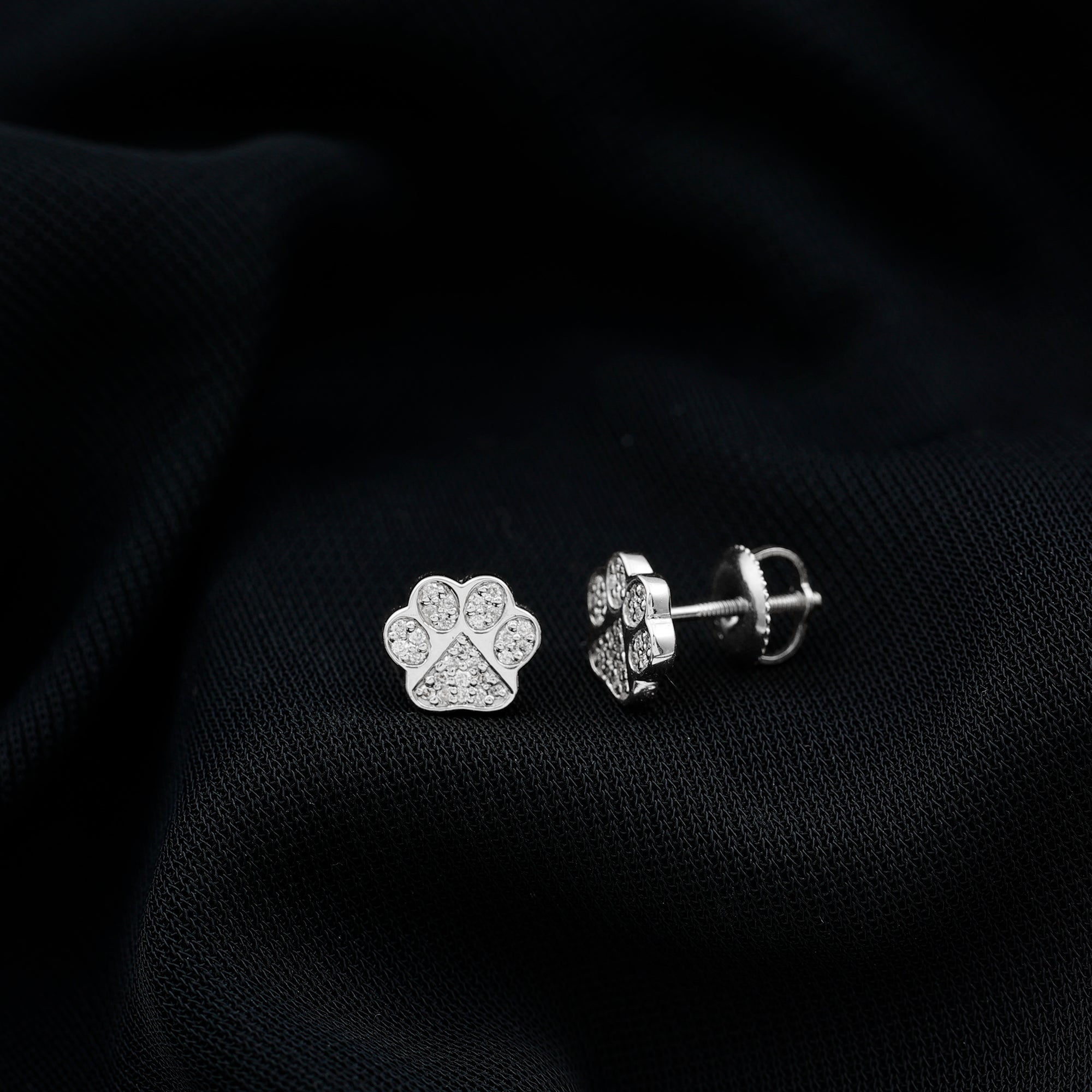 Real Diamond Cute Paw Stud Earrings Natural - ( HI-SI ) - Rosec Jewels