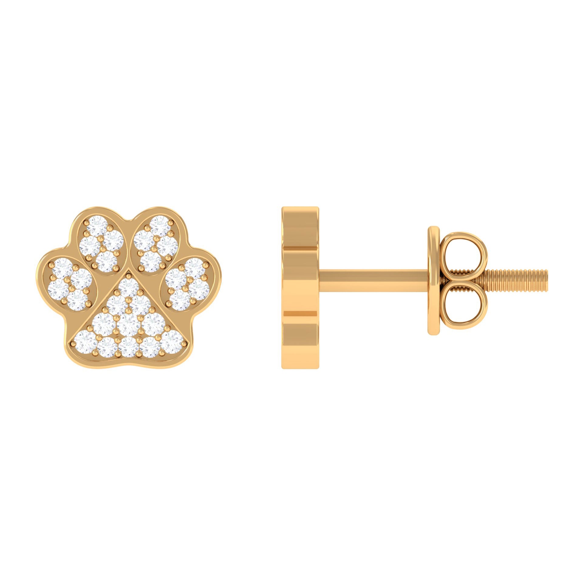 Real Diamond Cute Paw Stud Earrings Natural - ( HI-SI ) - Rosec Jewels