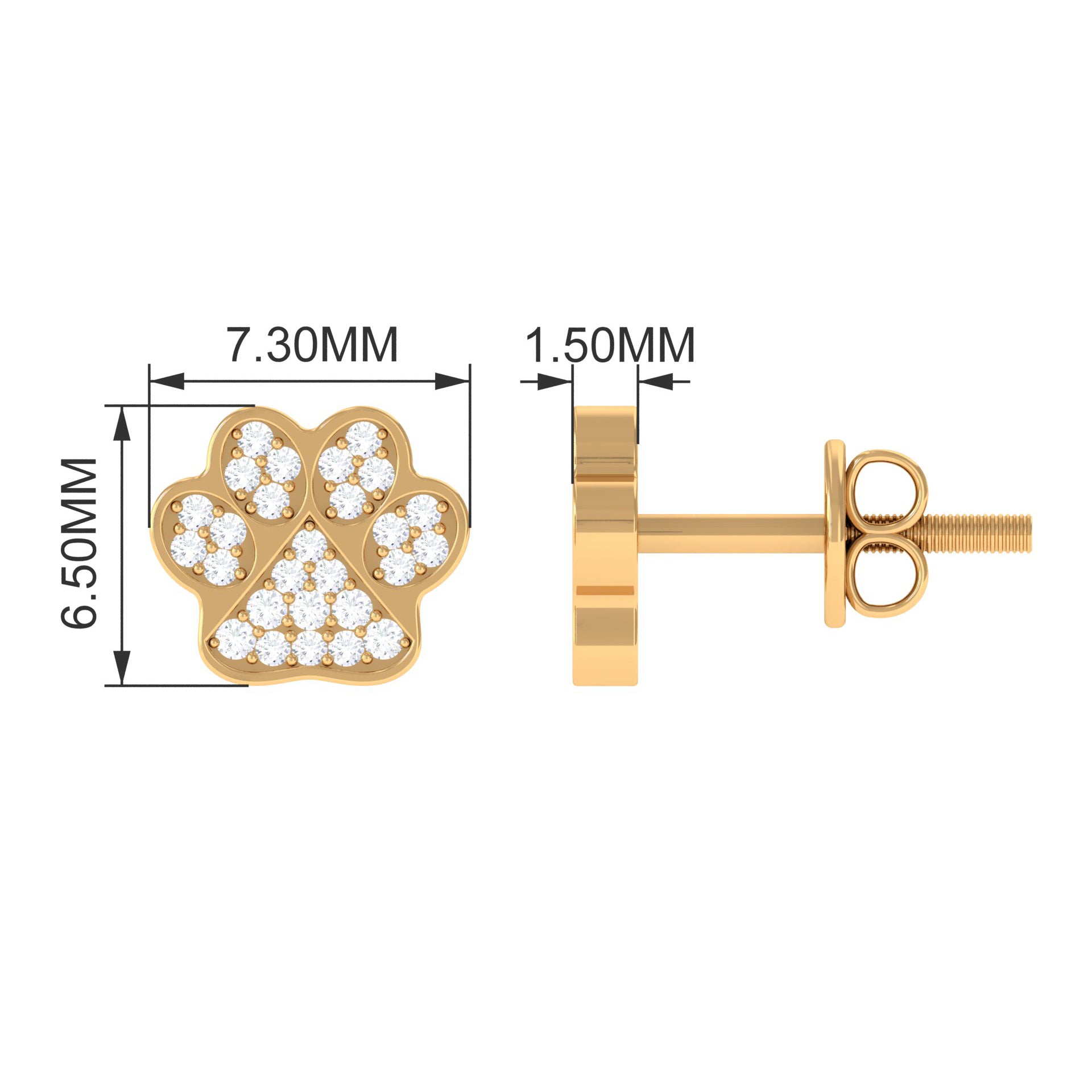 Real Diamond Cute Paw Stud Earrings Natural - ( HI-SI ) - Rosec Jewels