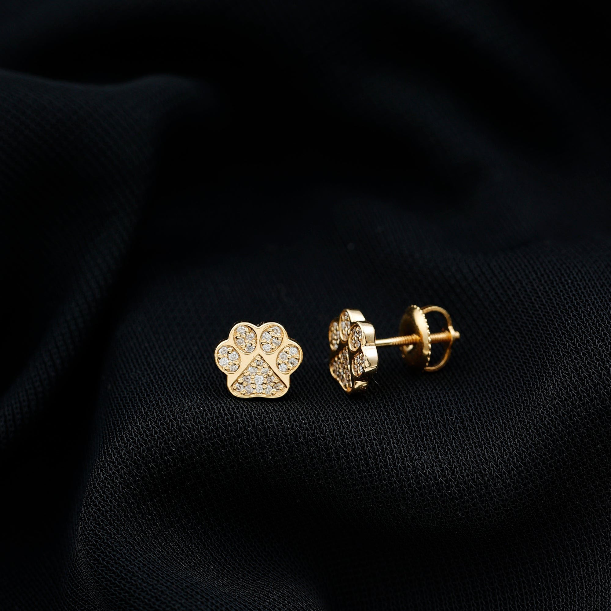 Real Diamond Cute Paw Stud Earrings Natural - ( HI-SI ) - Rosec Jewels
