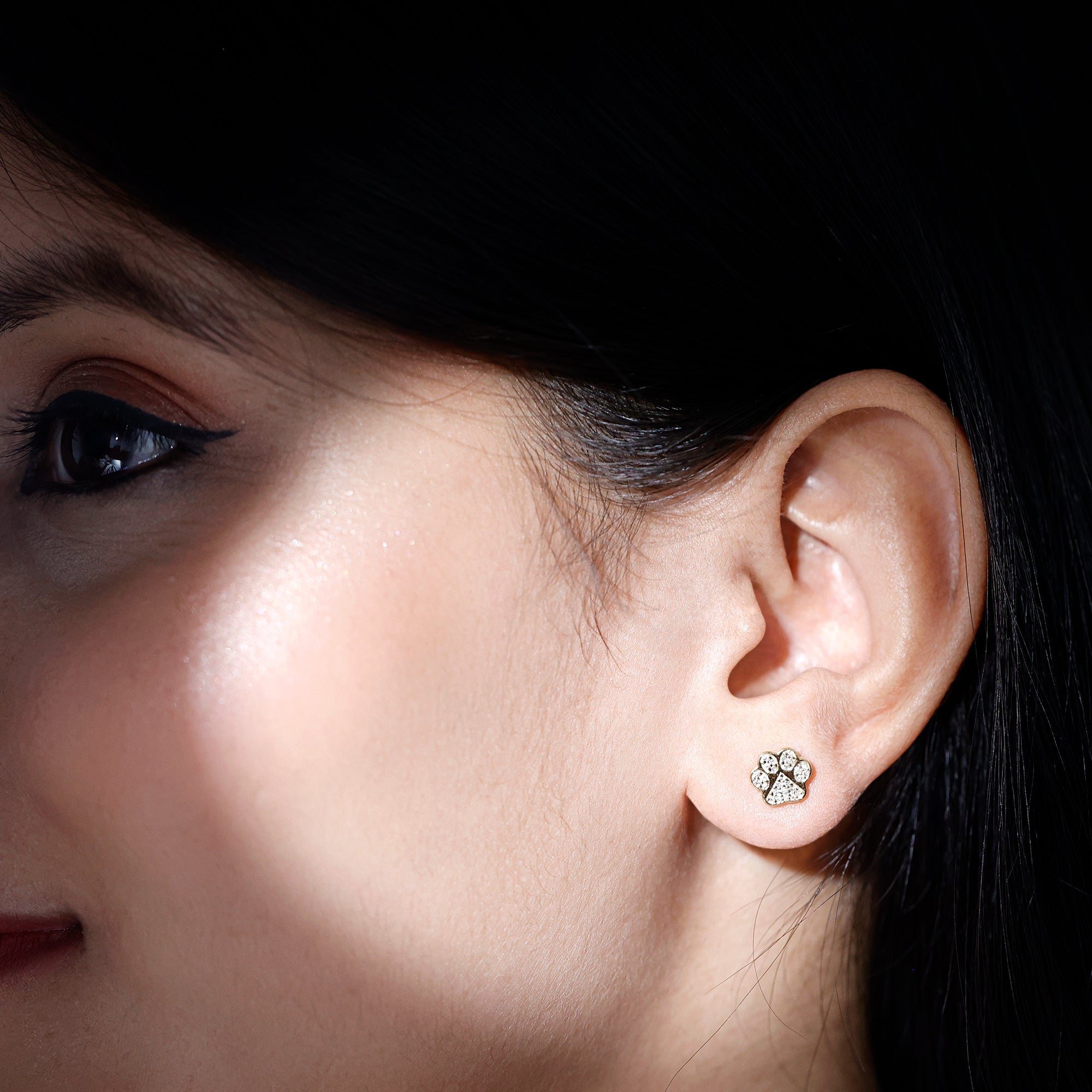 Real Diamond Cute Paw Stud Earrings Natural - ( HI-SI ) - Rosec Jewels