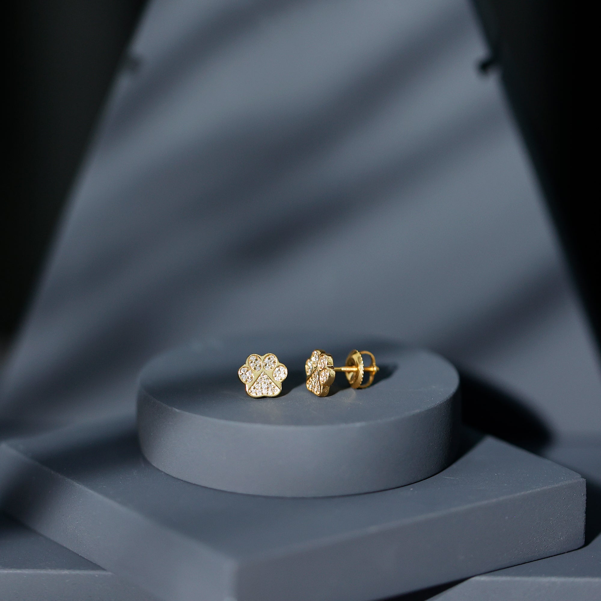Real Diamond Cute Paw Stud Earrings Natural - ( HI-SI ) - Rosec Jewels
