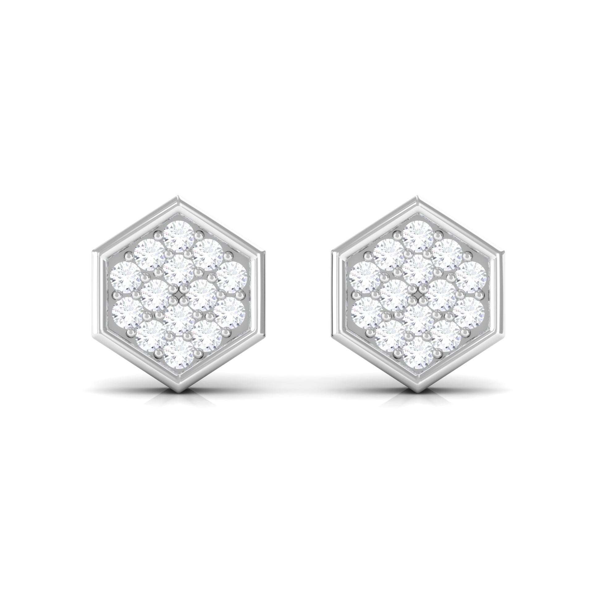 Rosec Jewels-1/4 CT Simple Diamond Gold Hexagon Stud Earrings