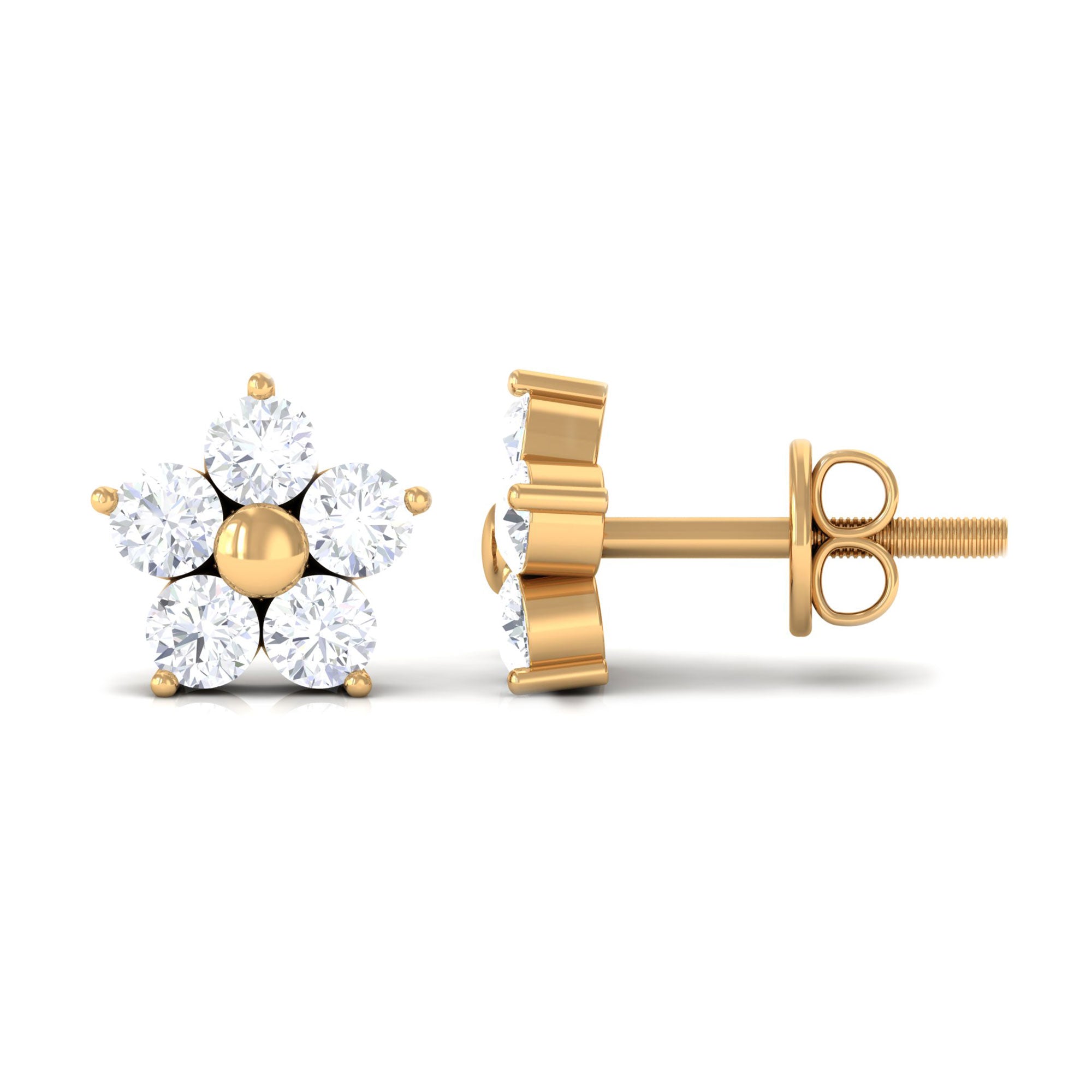 Rosec Jewels-3/4 CT Simple Diamond Flower Stud Earrings in Prong Setting