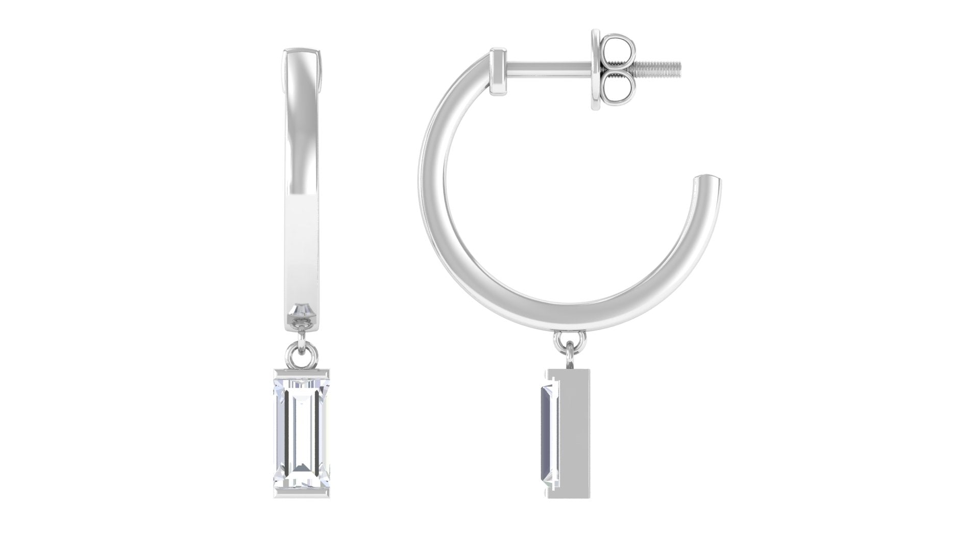 Natural Baguette Diamond Drop Hoop Earrings