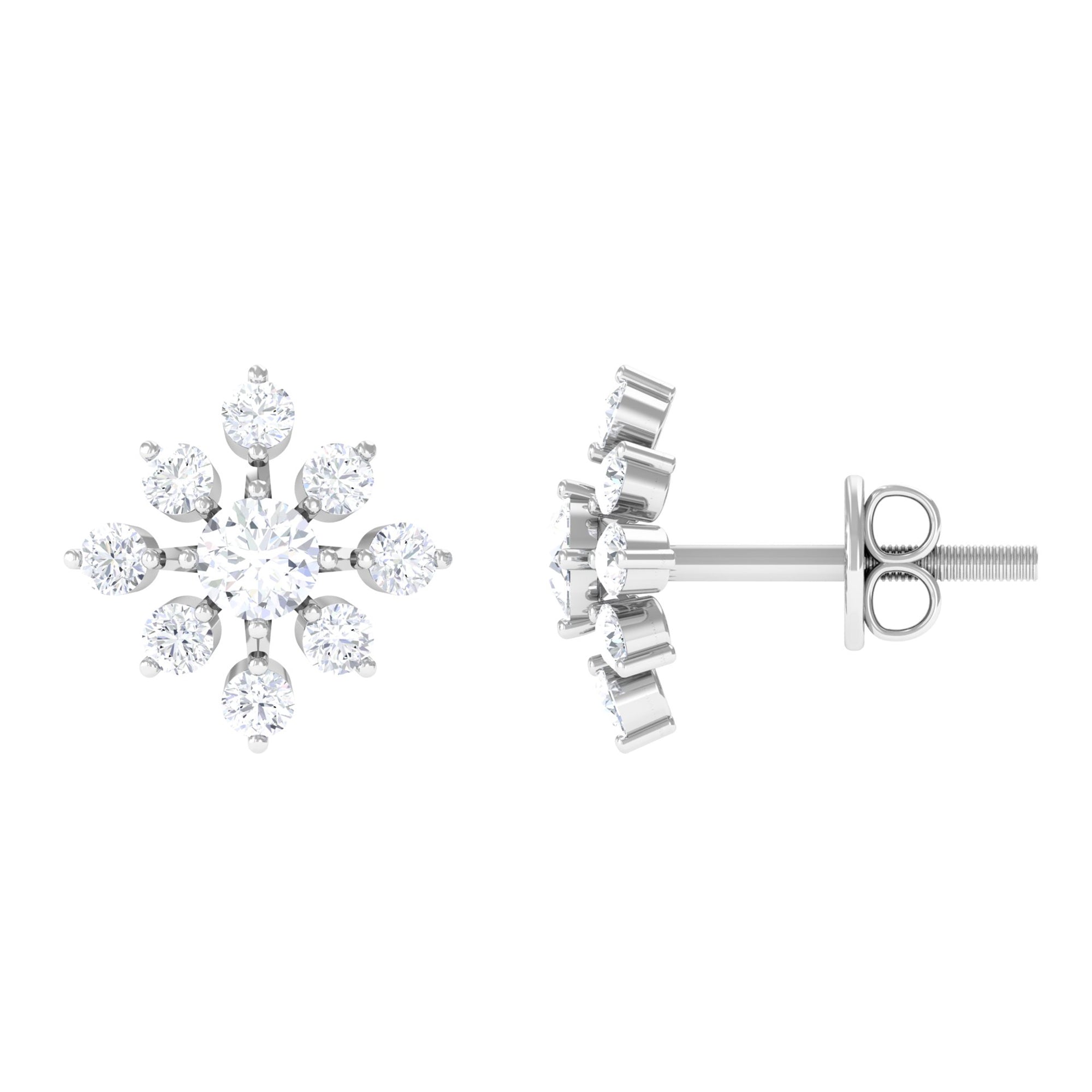 Round Certified Moissanite Gold Flower Stud Earrings