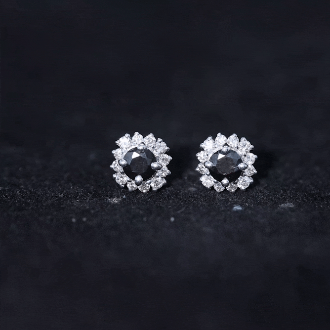 0.44 Carat Black Onyx and Diamond Halo Stud Earrings AAA - Rosec Jewels