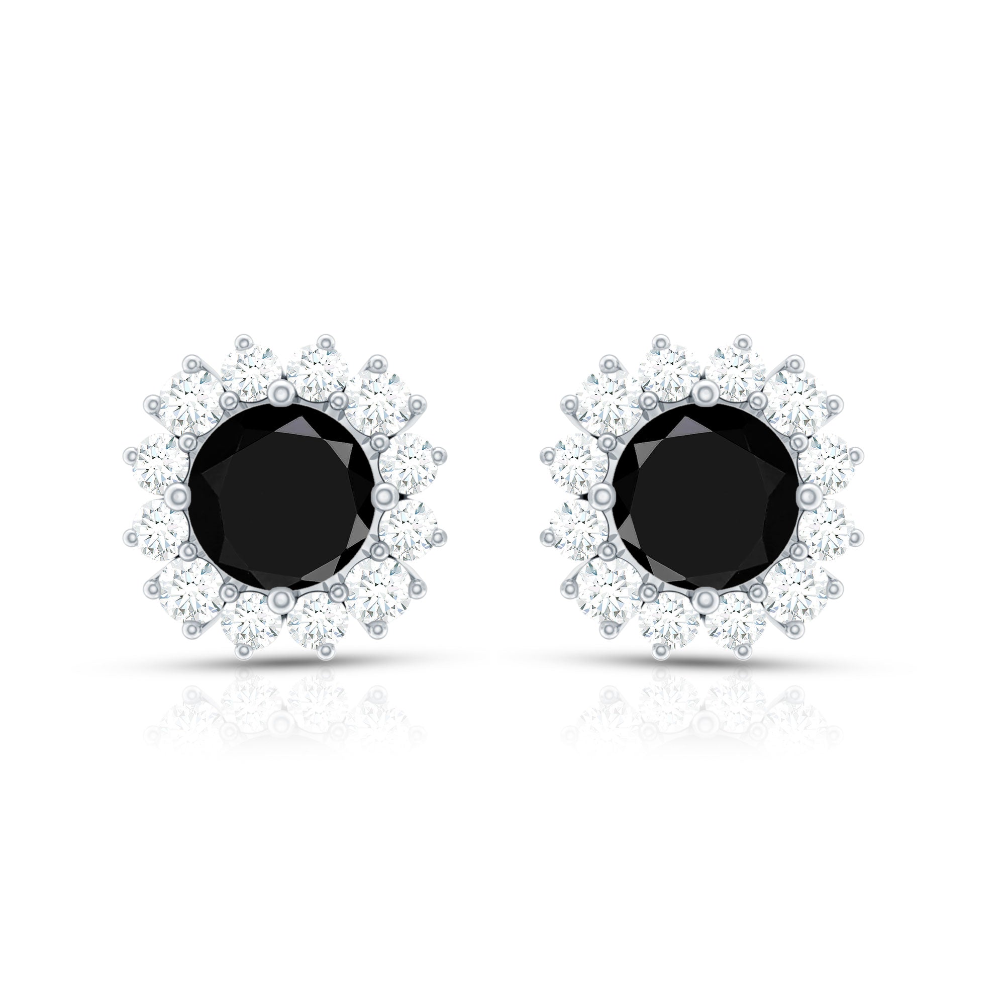 0.44 Carat Black Onyx and Diamond Halo Stud Earrings AAA - Rosec Jewels