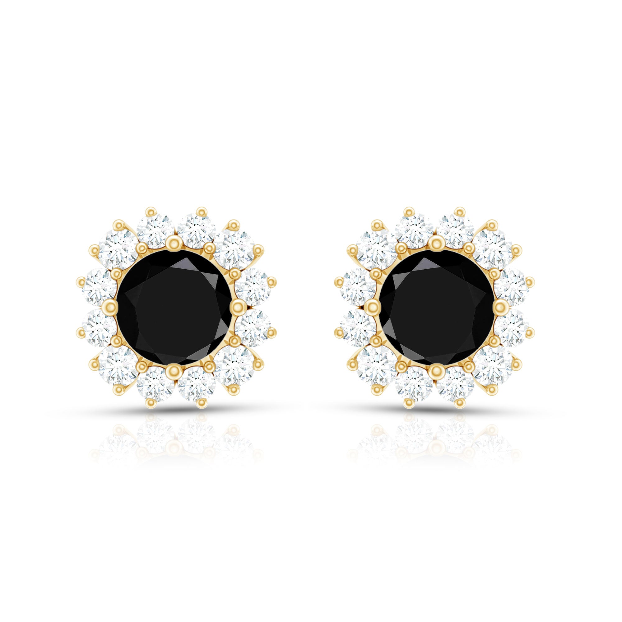 0.44 Carat Black Onyx and Diamond Halo Stud Earrings AAA - Rosec Jewels
