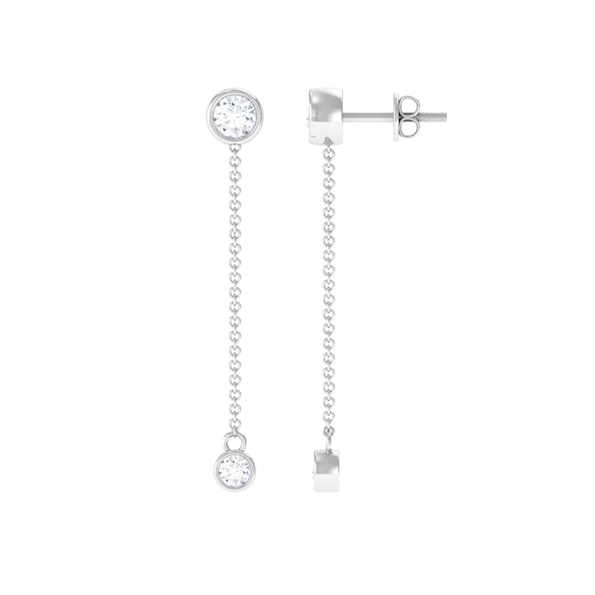 1 CT Bezel Set Round Moissanite Dangle Chain Earrings