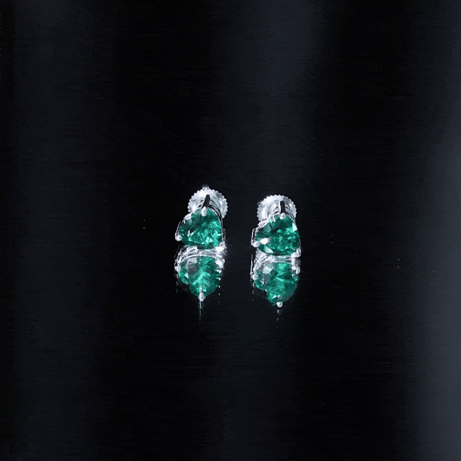 7MM Heart Shape Lab Created Emerald Solitaire Stud Earrings AAAA - Rosec Jewels
