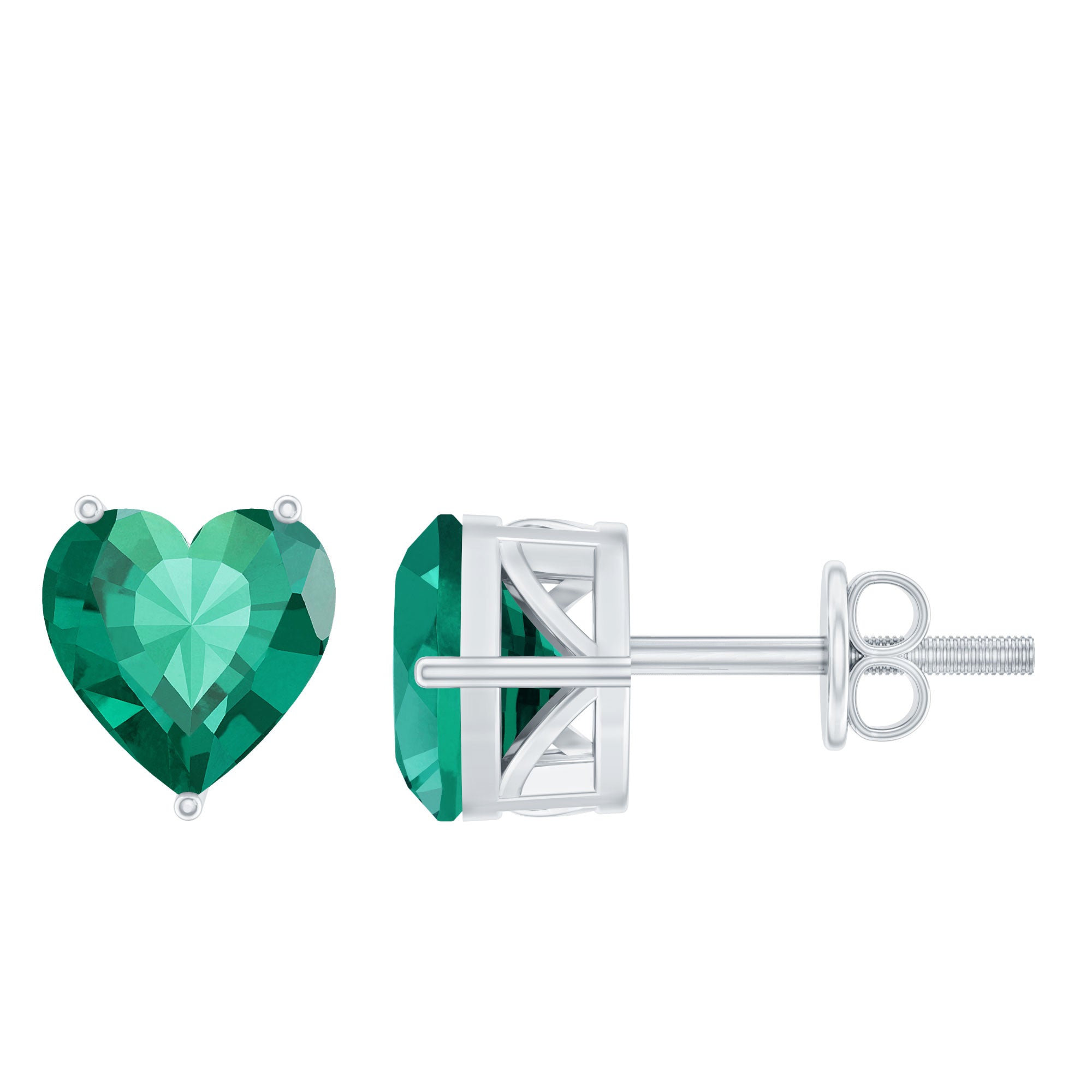 7MM Heart Shape Lab Created Emerald Solitaire Stud Earrings AAAA - Rosec Jewels