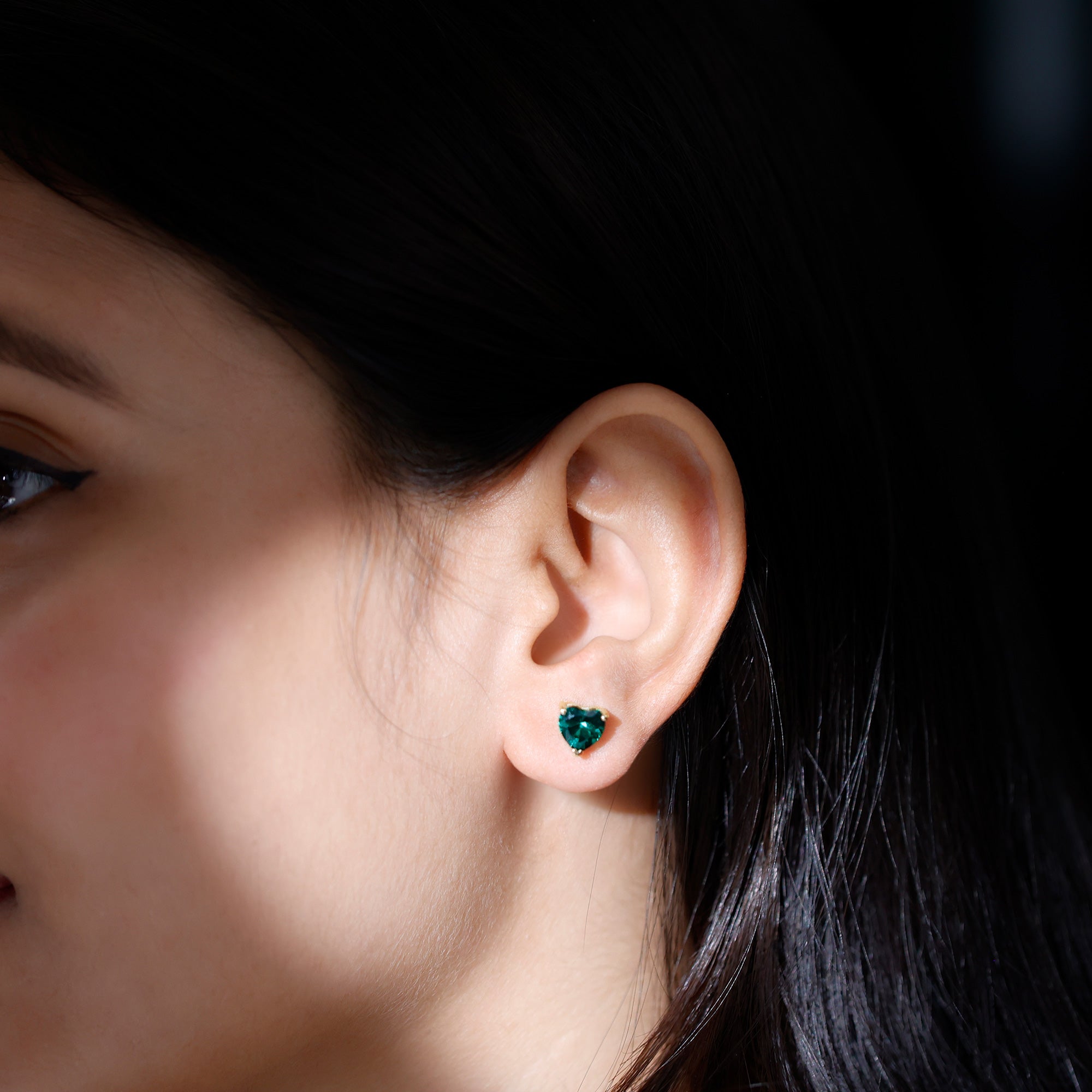 7MM Heart Shape Lab Created Emerald Solitaire Stud Earrings AAAA - Rosec Jewels