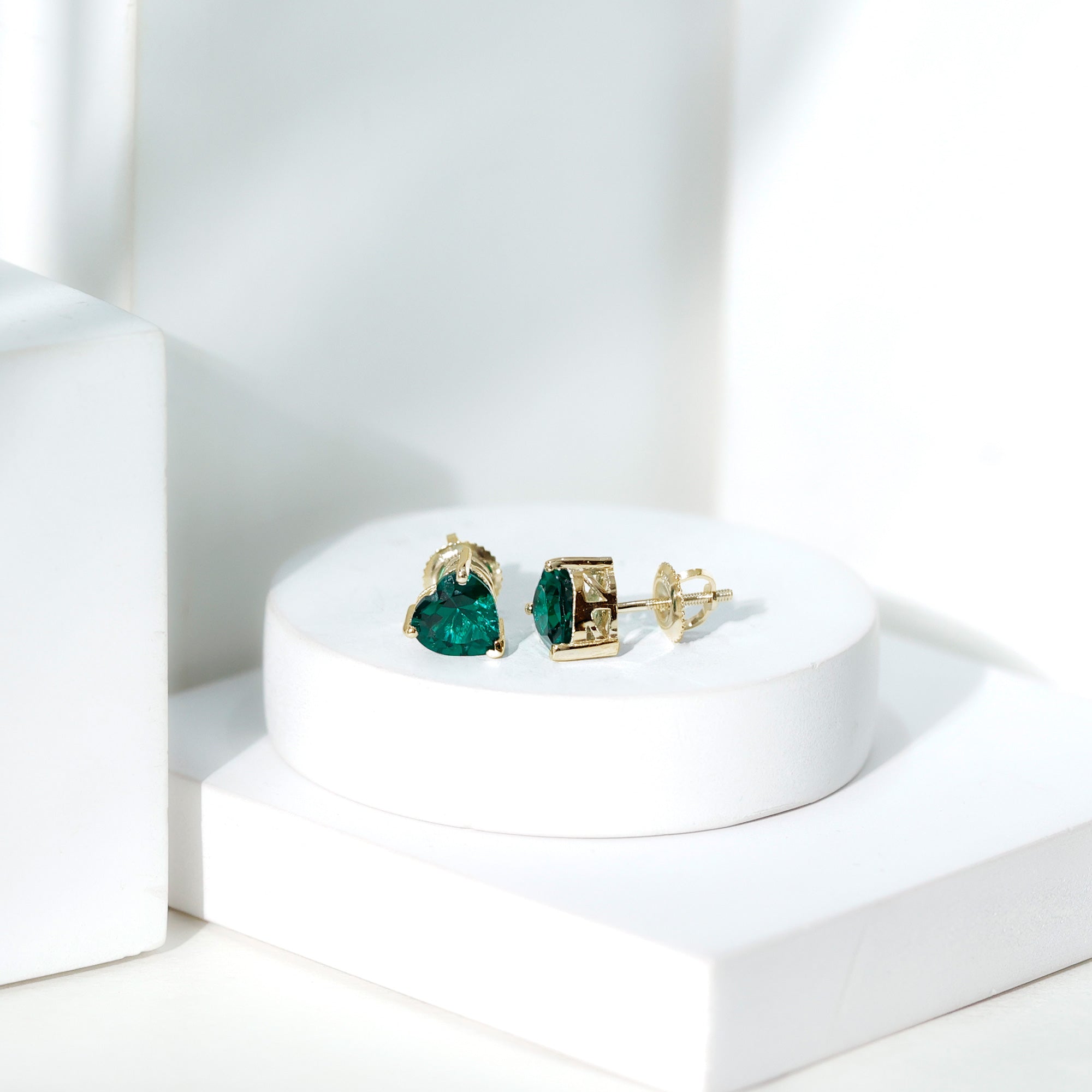 7MM Heart Shape Lab Created Emerald Solitaire Stud Earrings AAAA - Rosec Jewels