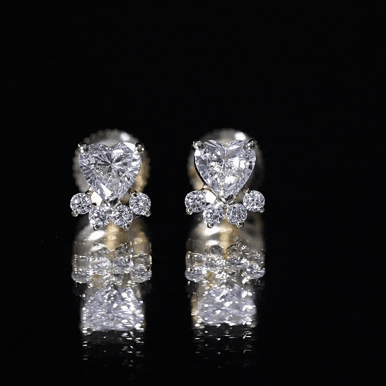 Heart and Round Shape Moissanite Paw Stud Earrings D-VS1 - Rosec Jewels