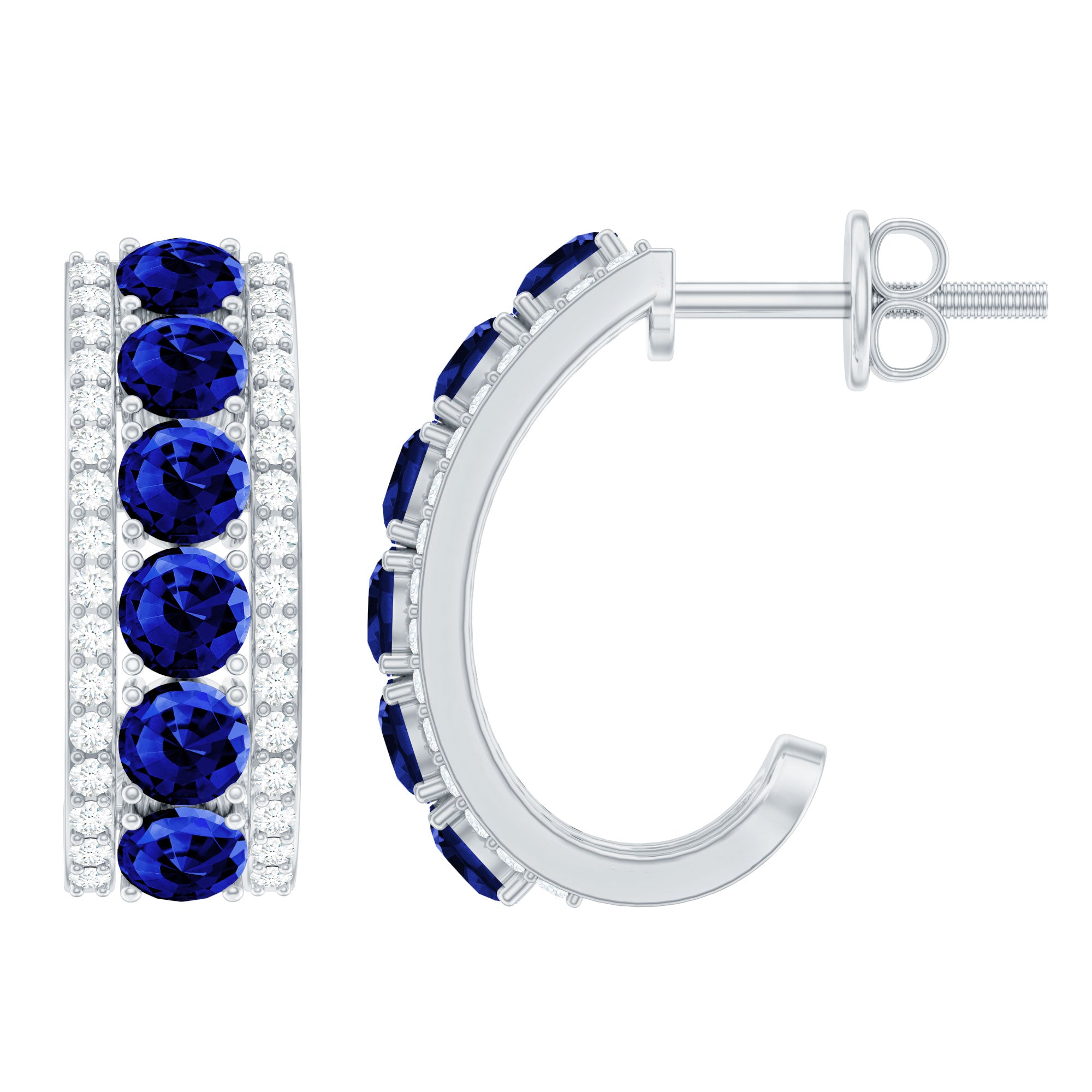 Certified Lab Created Blue Sapphire Hoop Earrings With Moissanite