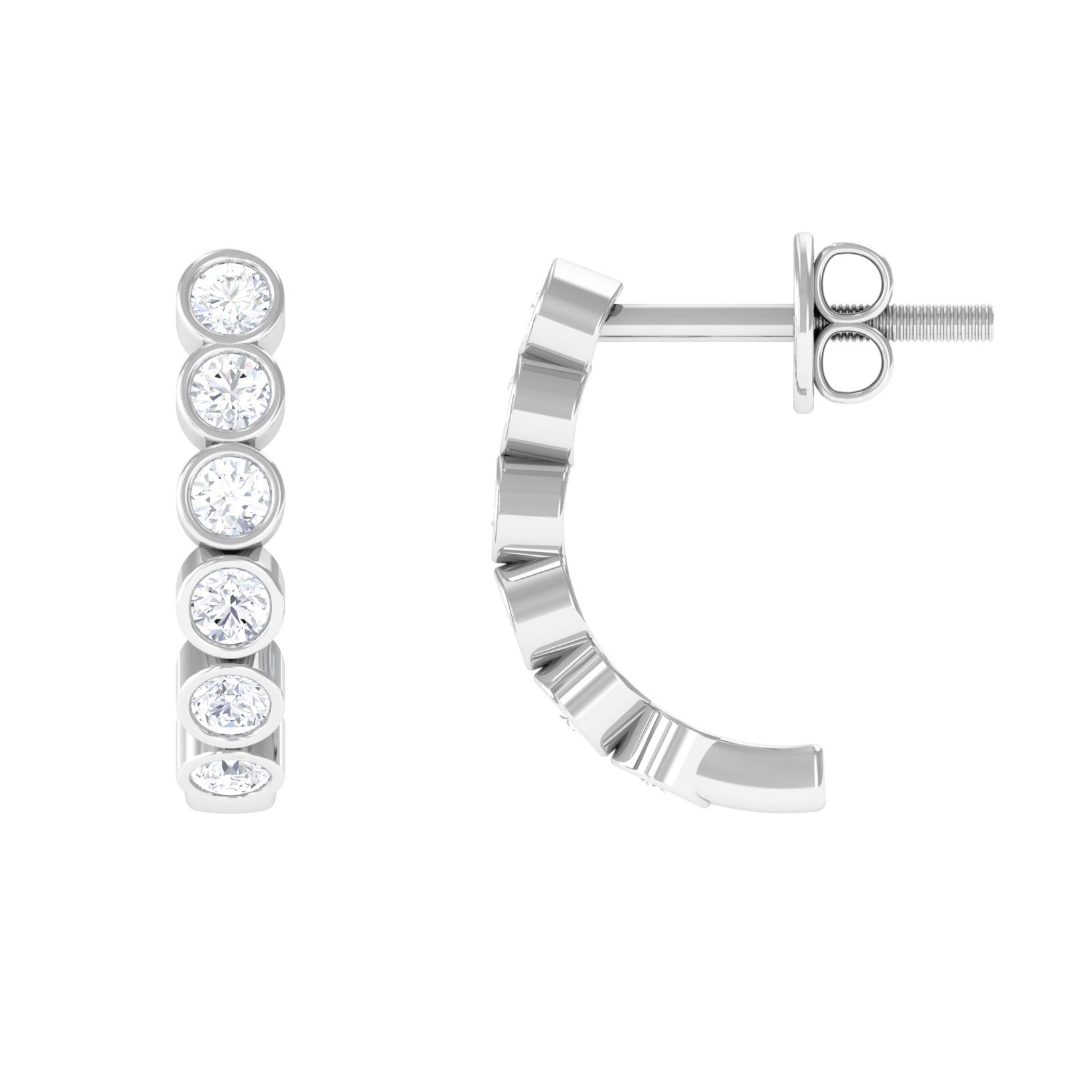 3/4 CT Bezel Set Round Moissanite Simple J Hoop Earrings