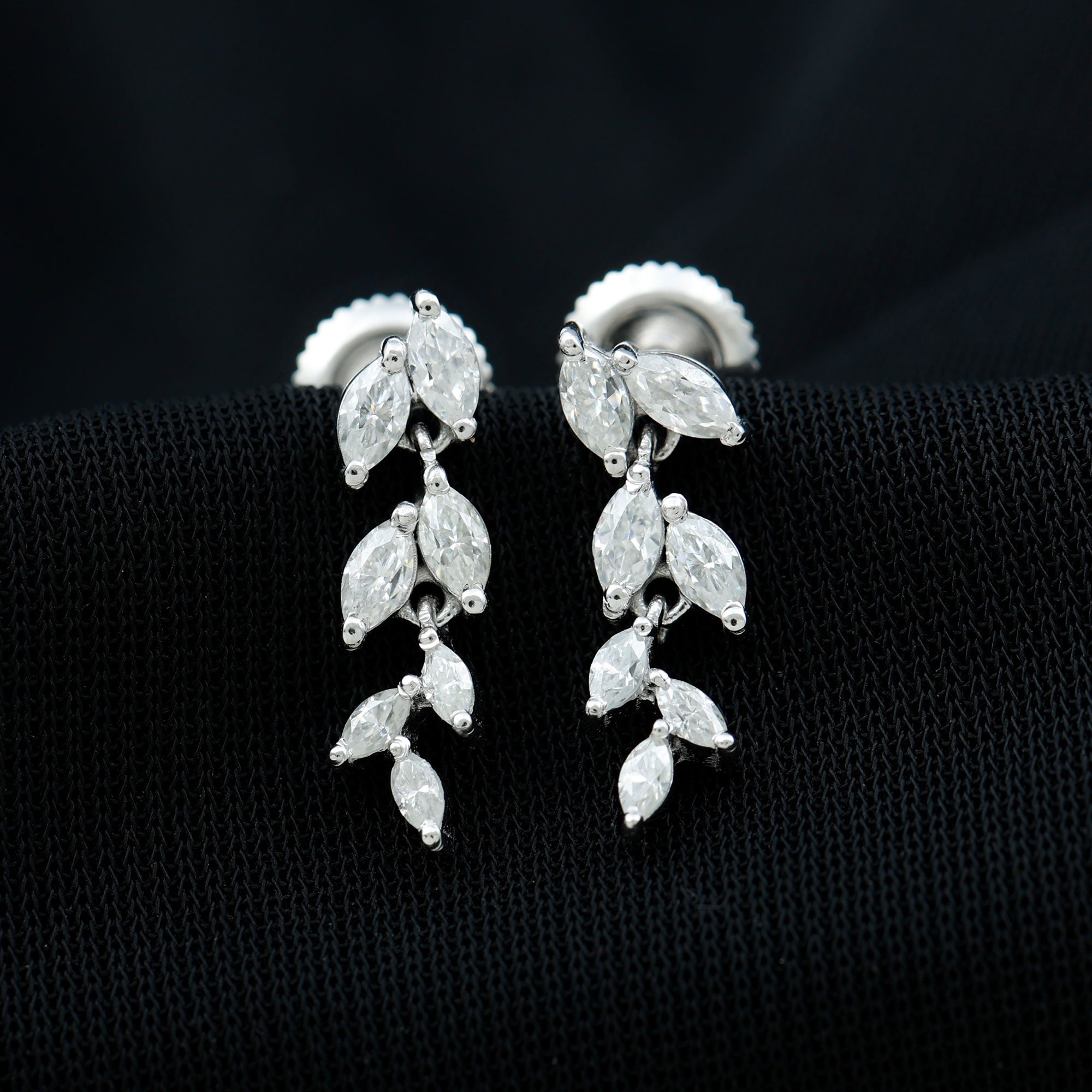Marquise Cut Moissanite Bridal Dangle Earrings D-VS1 - Rosec Jewels