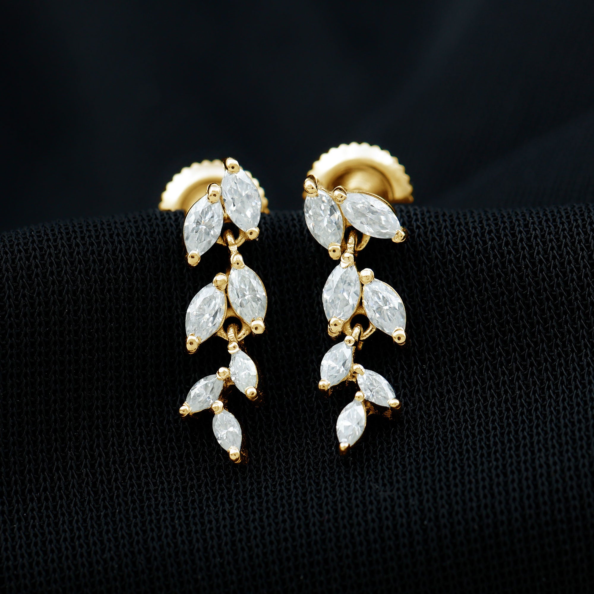 Marquise Cut Moissanite Bridal Dangle Earrings D-VS1 - Rosec Jewels