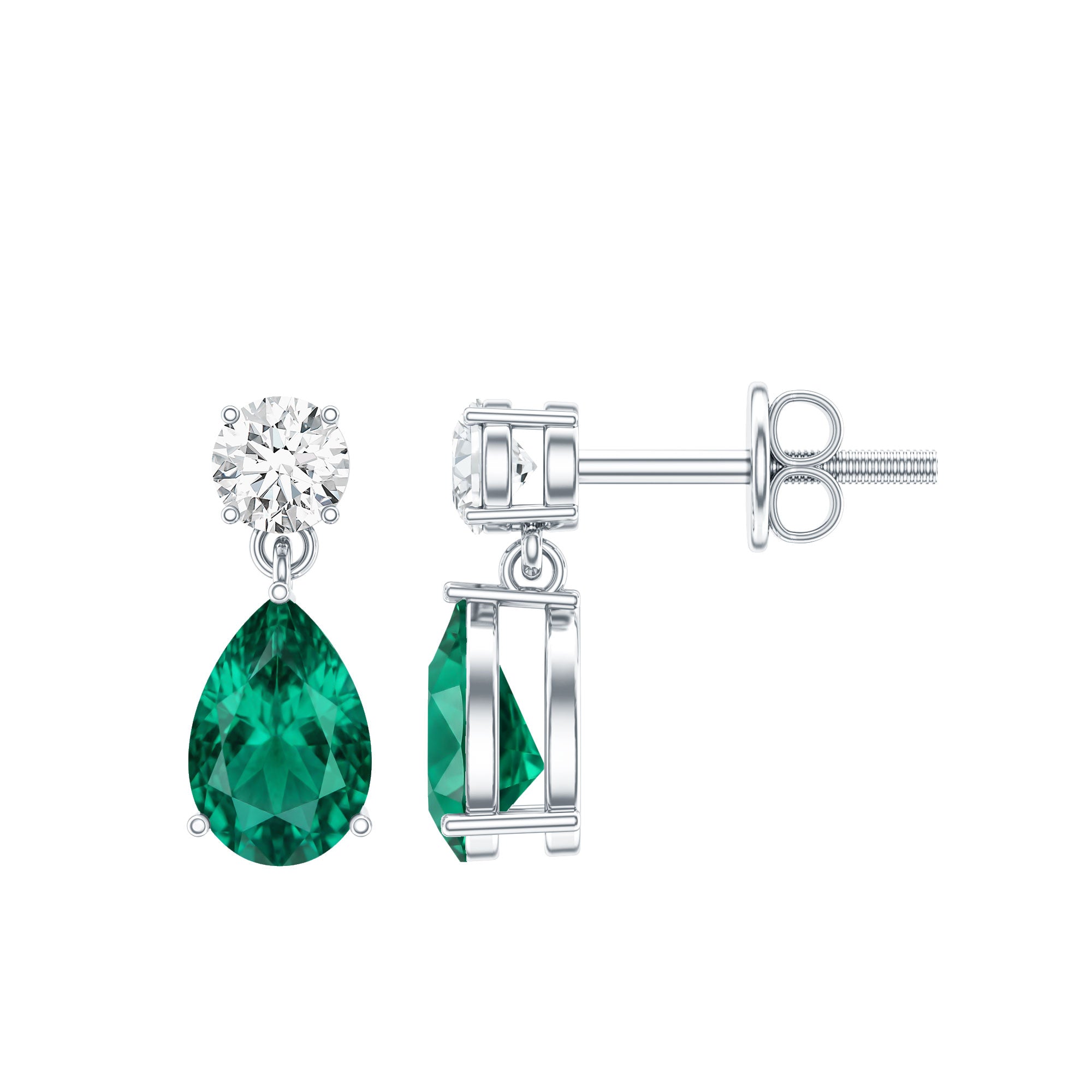 Pear Cut Lab Created Emerald and Moissanite Teardrop Earrings AAAA - Rosec Jewels