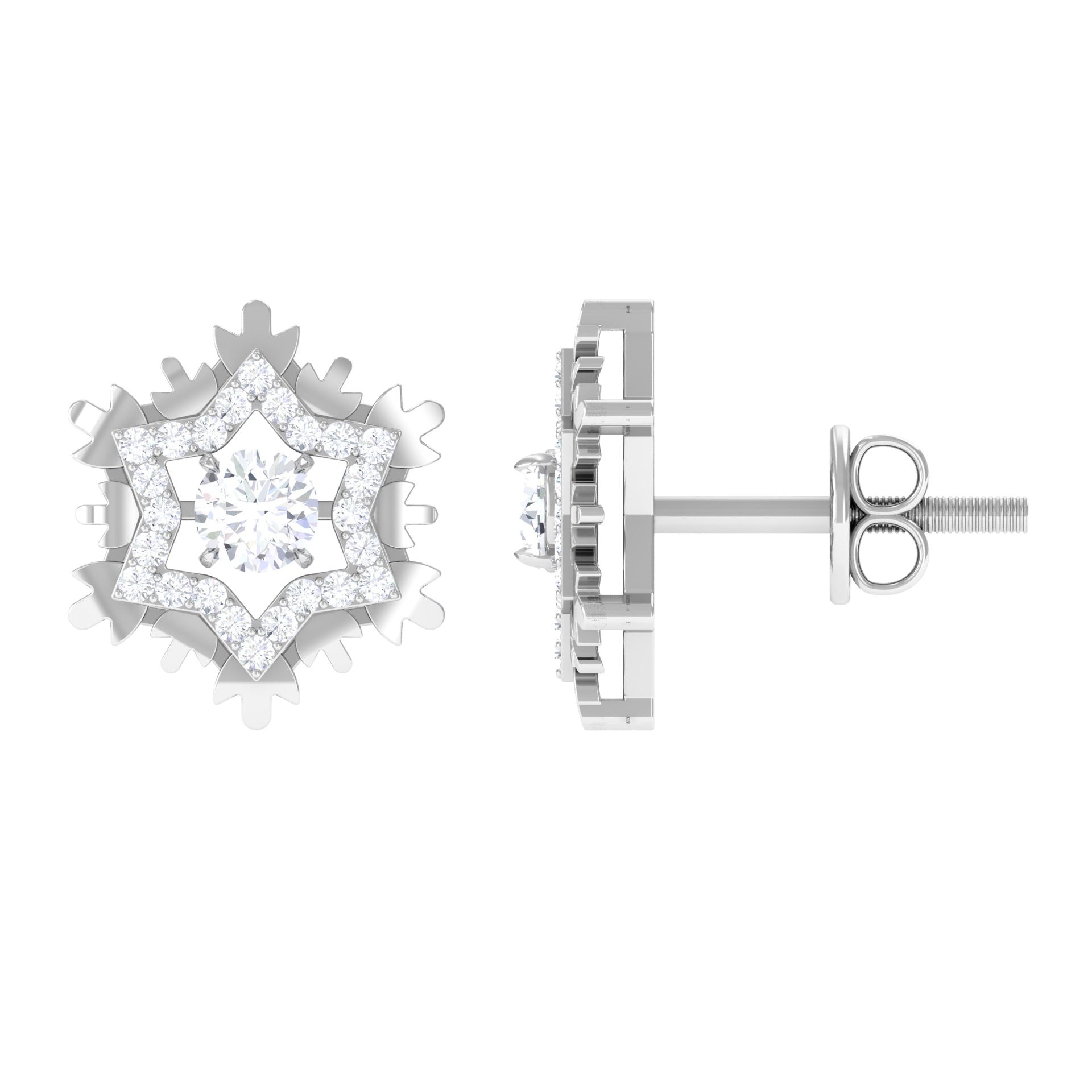 1/4 CT Certified Moissanite Gold Snowflake Stud Earrings