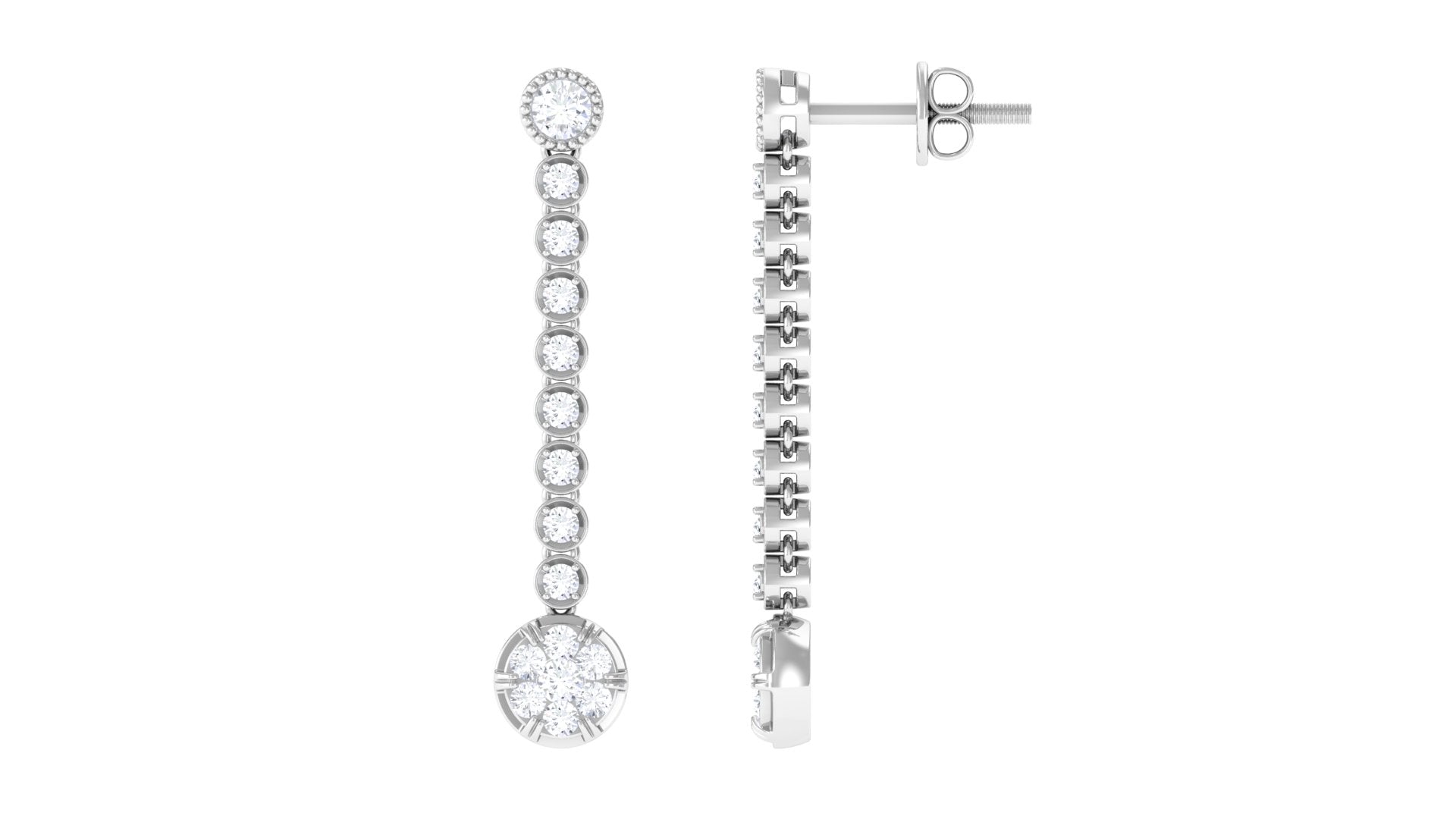 1 CT Round Moissanite Dangle Chain Earrings in Gold