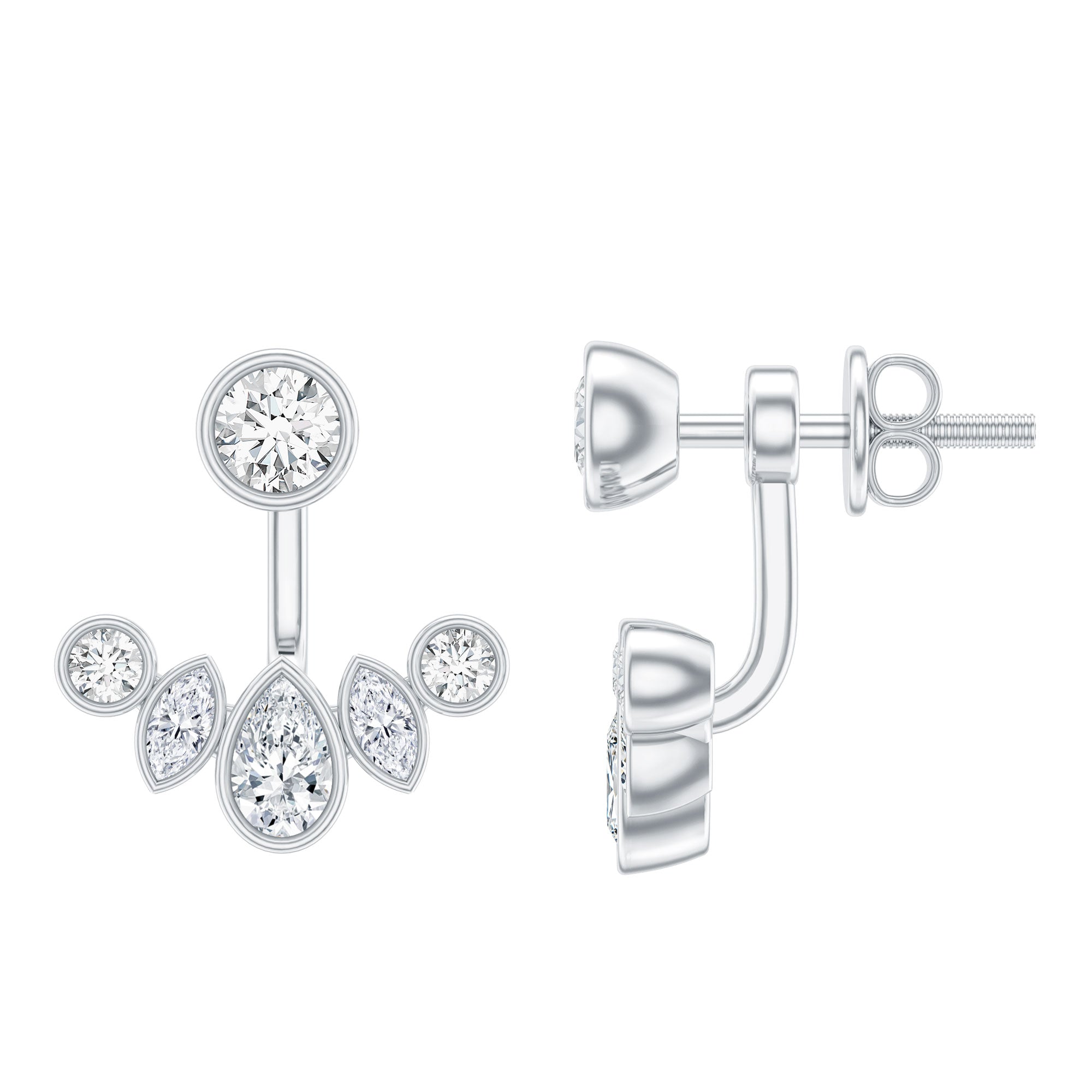 Bezel Set Certified Moissanite Ear Jacket Earrings for Women